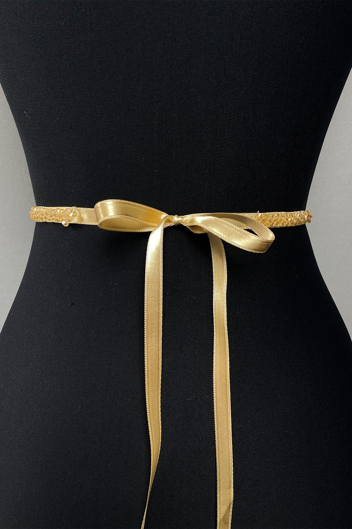Honey Color Bead Embroidered Dress Belt Waist Accessory