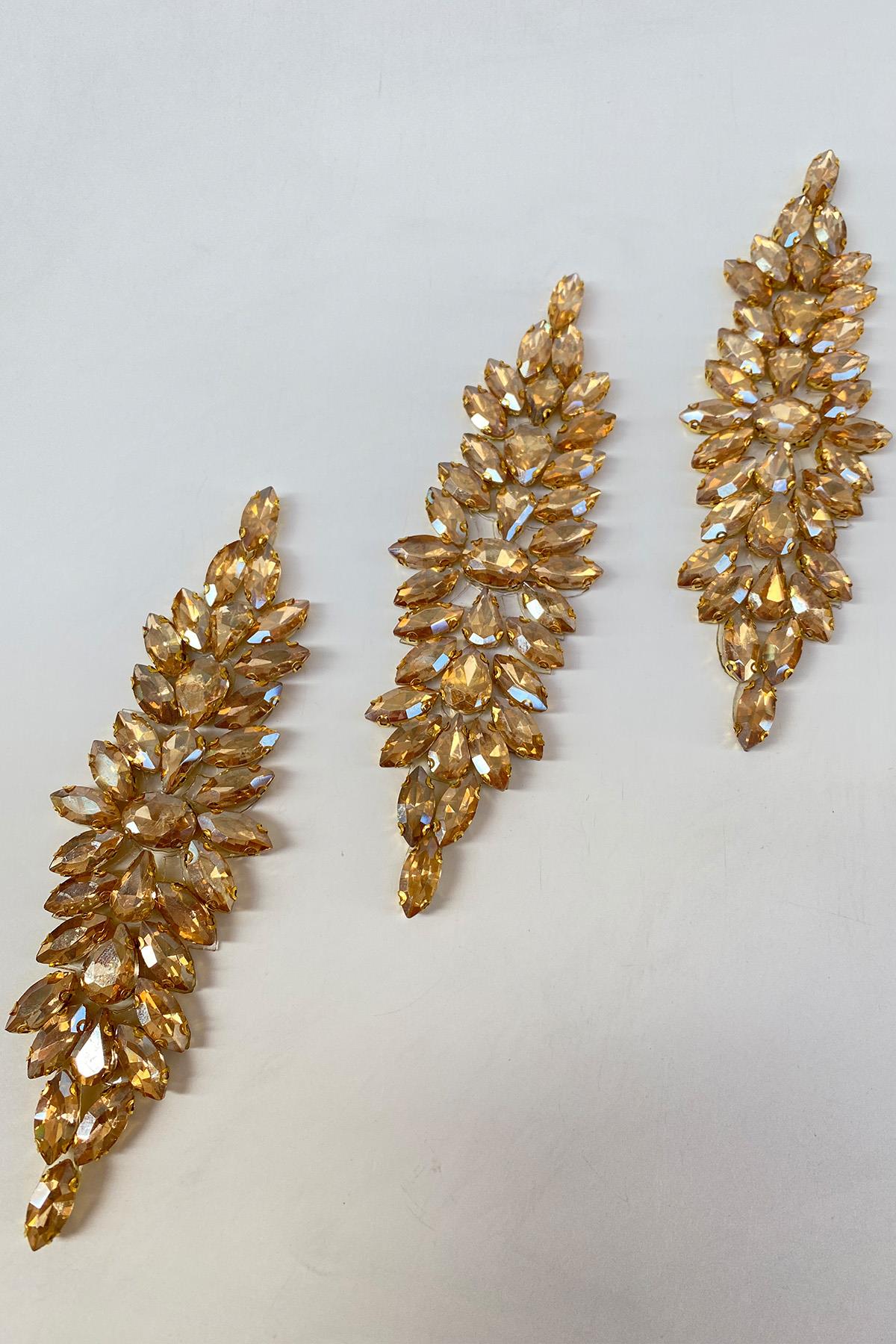 Bal Rengi Damla Mekik Taşlı Ütüyle Yapışan Parlak Taşlı Aplik