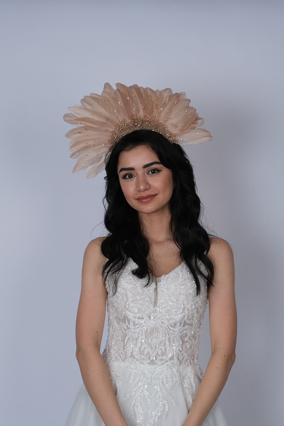 Honey Color Eagle Feathered Stone Special Design Bridal Henna Crown