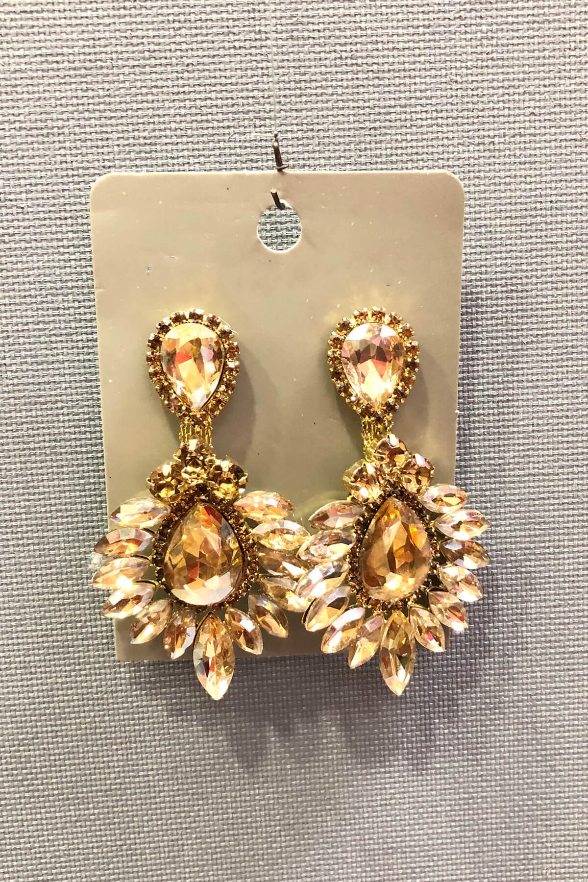 Bal Rengi Kristal Taşlı Altın Sarısı Oval Küpe