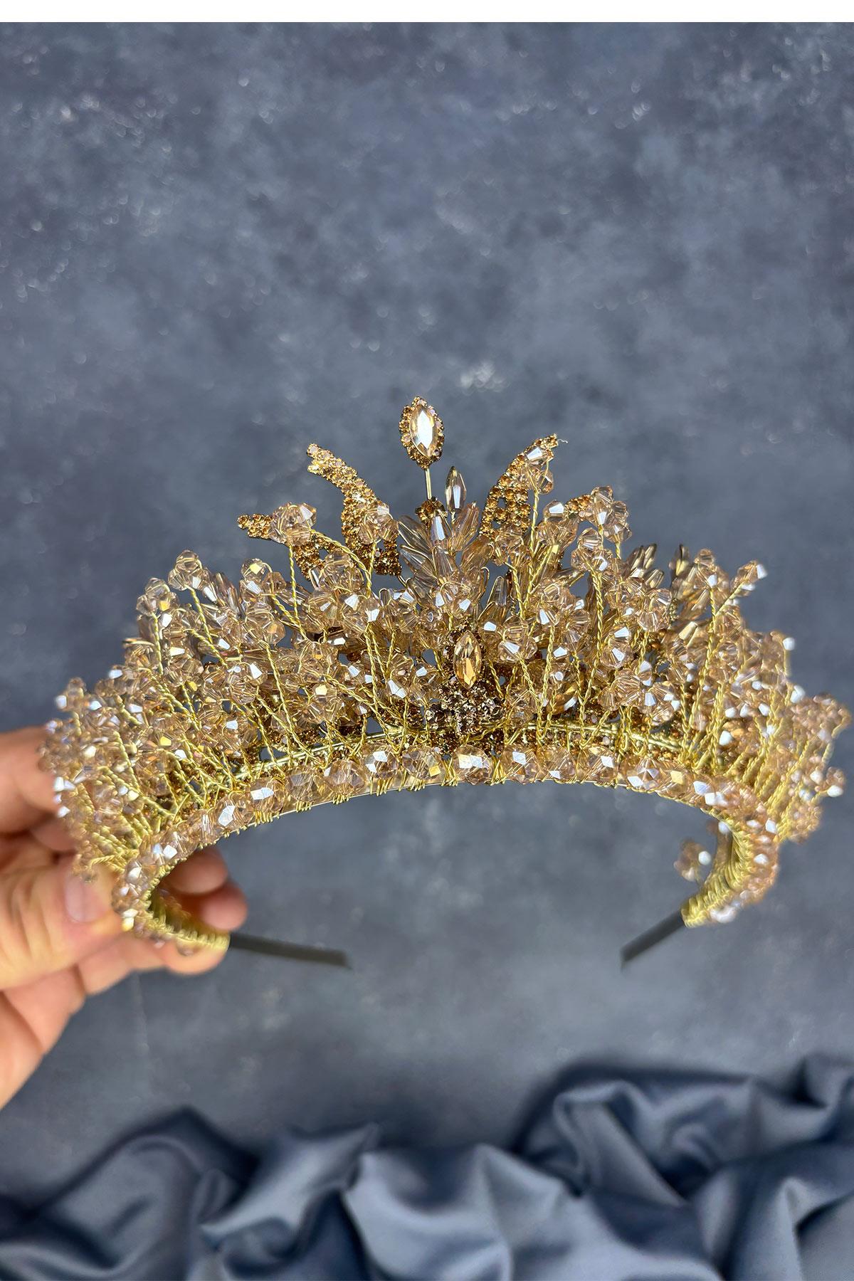Honey Color Livan Beaded Bridal Henna Crown Hair Accessory