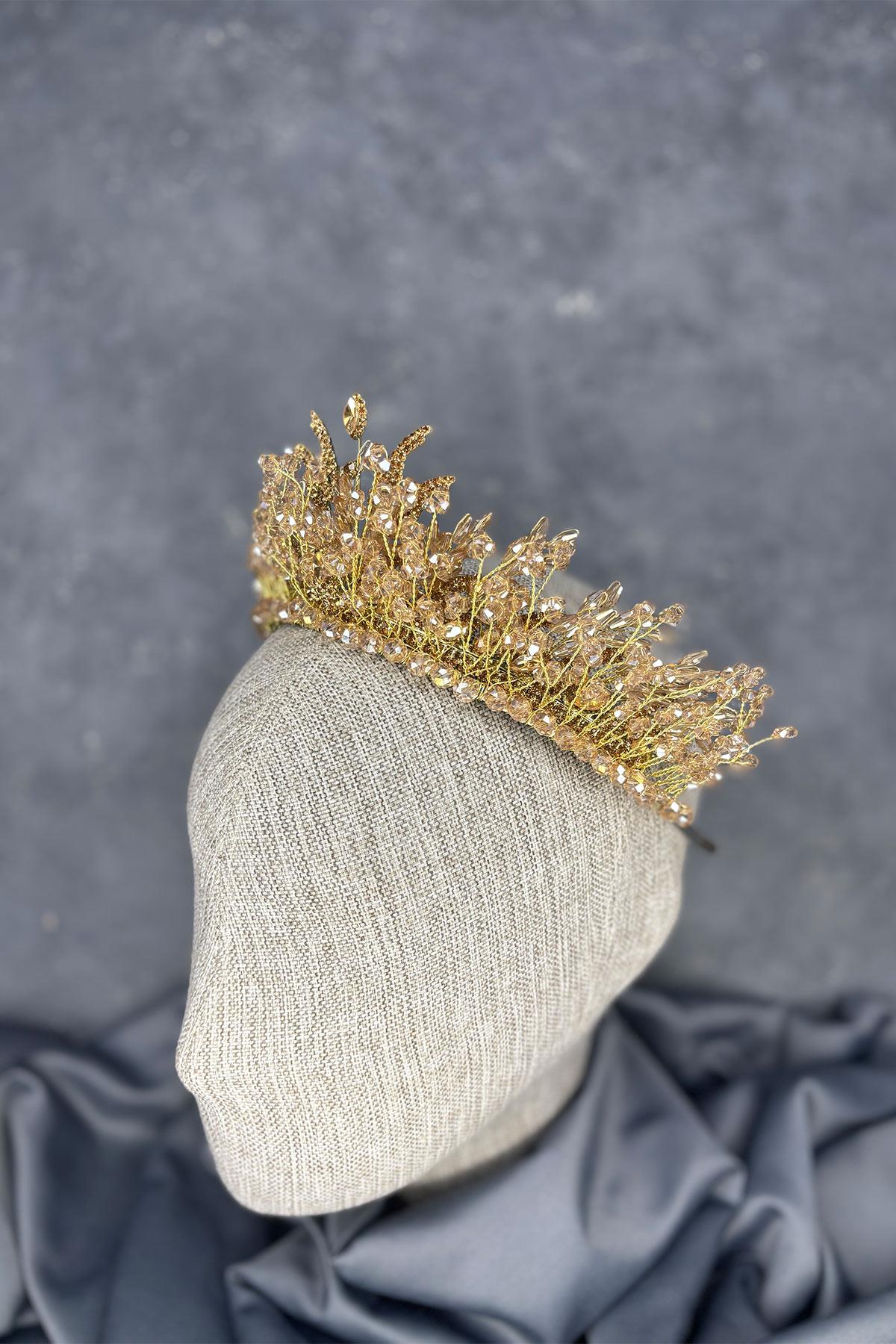 Honey Color Livan Beaded Bridal Henna Crown Hair Accessory