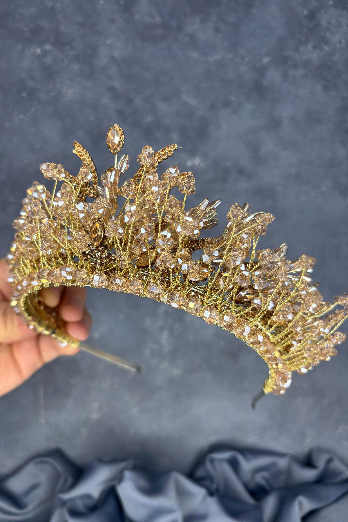 Honey Color Livan Beaded Bridal Henna Crown Hair Accessory