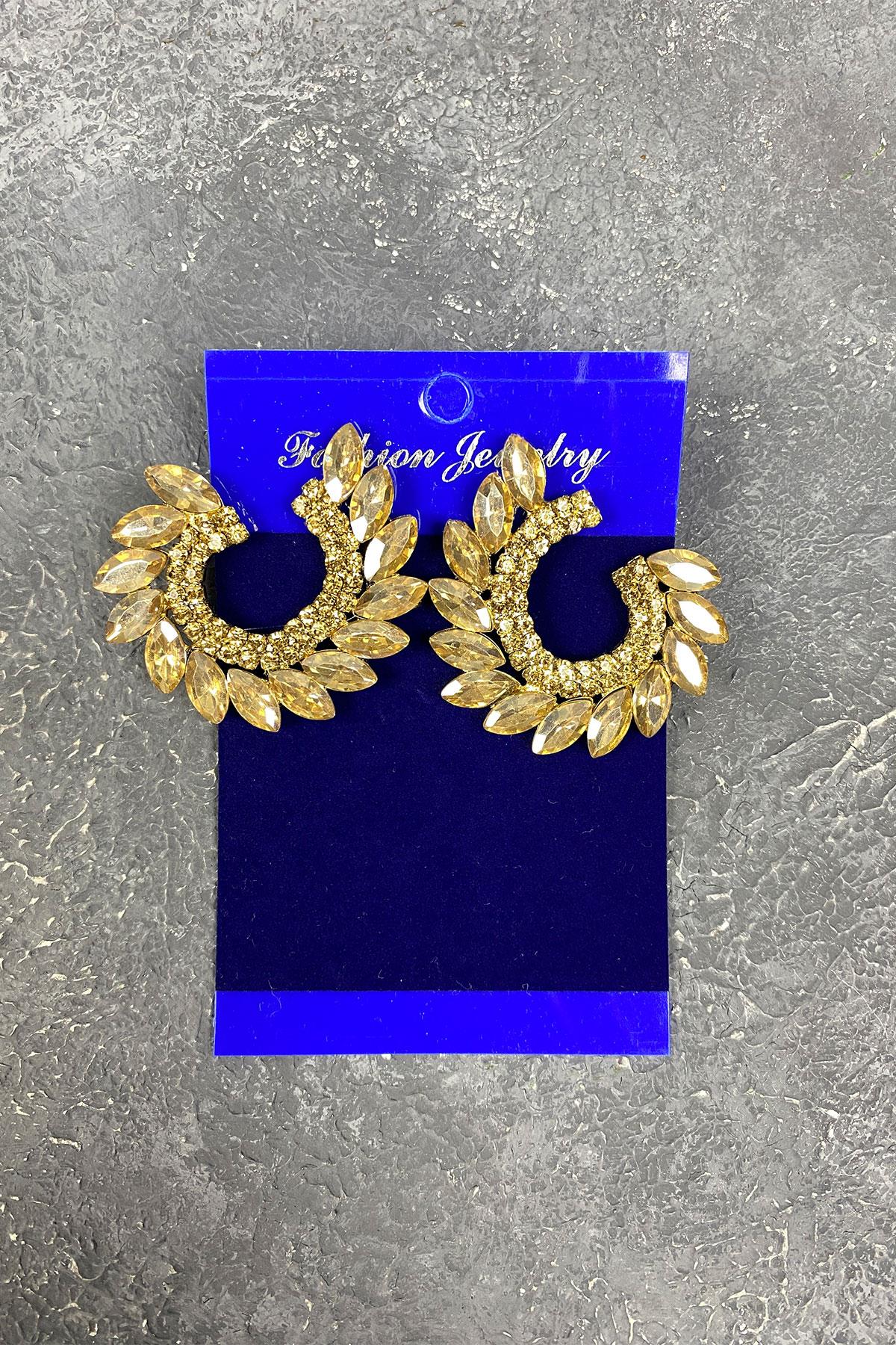 Honey Color Shuttle Hera Leaf Pattern Stone Evening Earrings