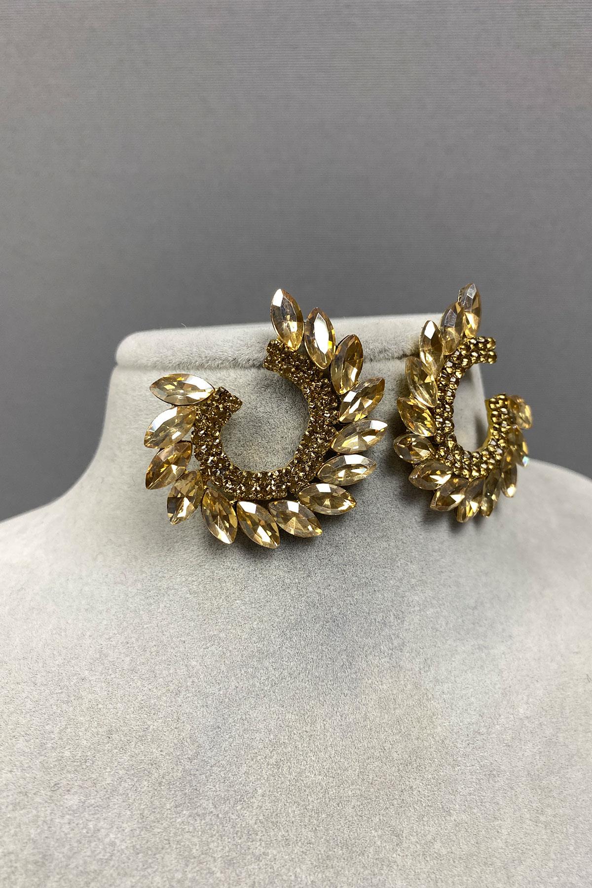 Honey Color Shuttle Hera Leaf Pattern Stone Evening Earrings