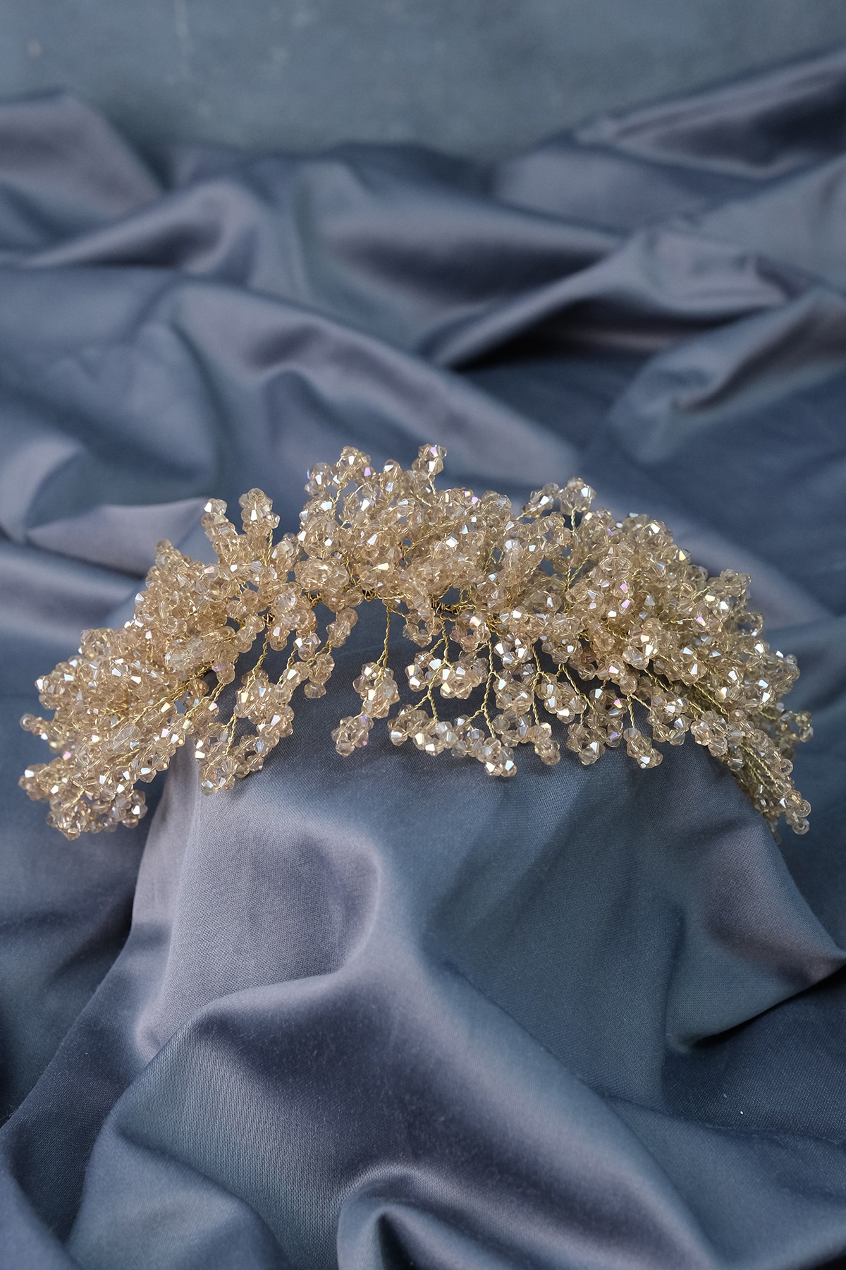 Honey Color Nilsu Beaded Bridal Crown Hair and Turban Accessory