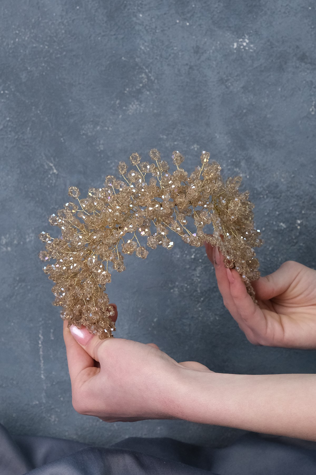 Honey Color Nilsu Beaded Bridal Crown Hair and Turban Accessory