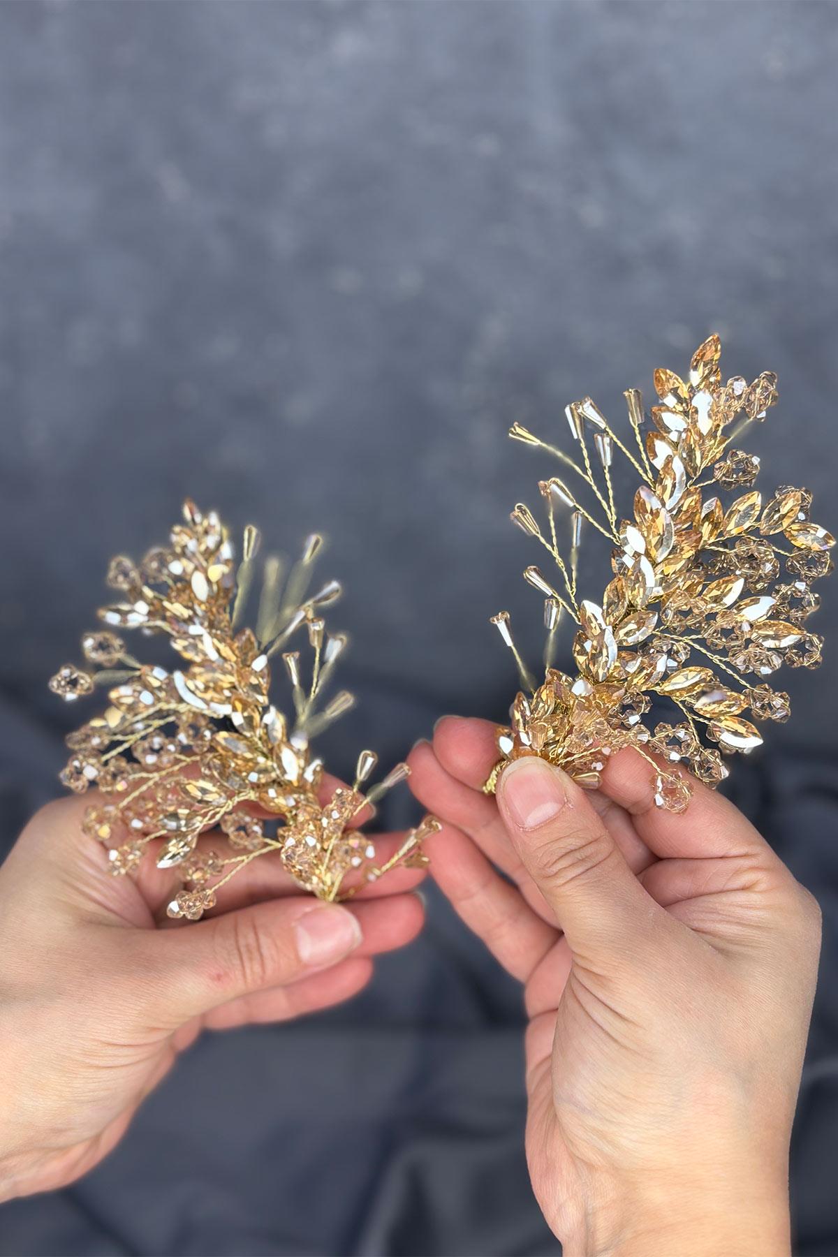 Honey-Colored Selis Double-Sided Bridal Henna Tiara Hair Accessory