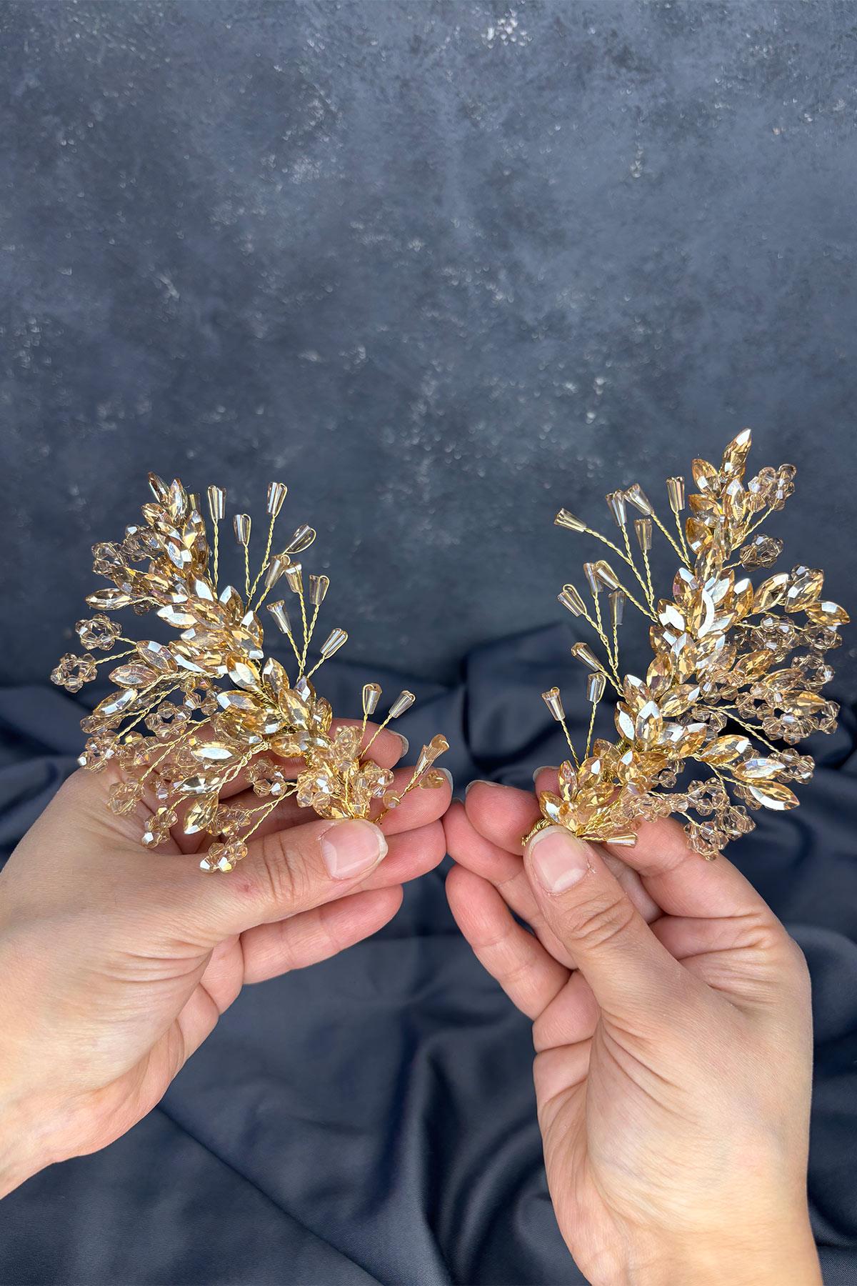 Honey-Colored Selis Double-Sided Bridal Henna Tiara Hair Accessory