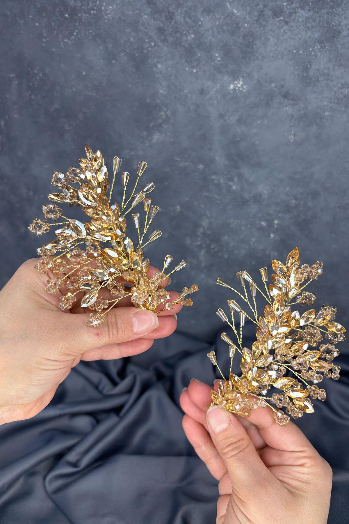 Honey-Colored Selis Double-Sided Bridal Henna Tiara Hair Accessory
