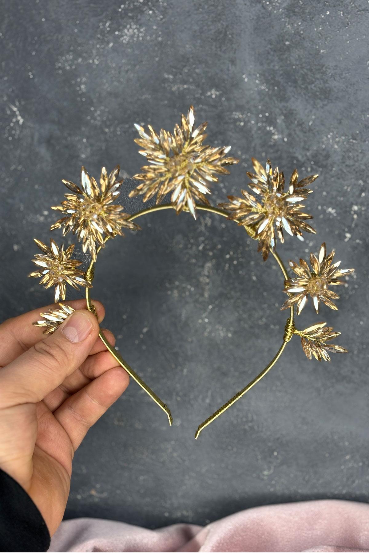 Honey Color Star Stone Bridal Henna Crown and Bridal Hair Accessory