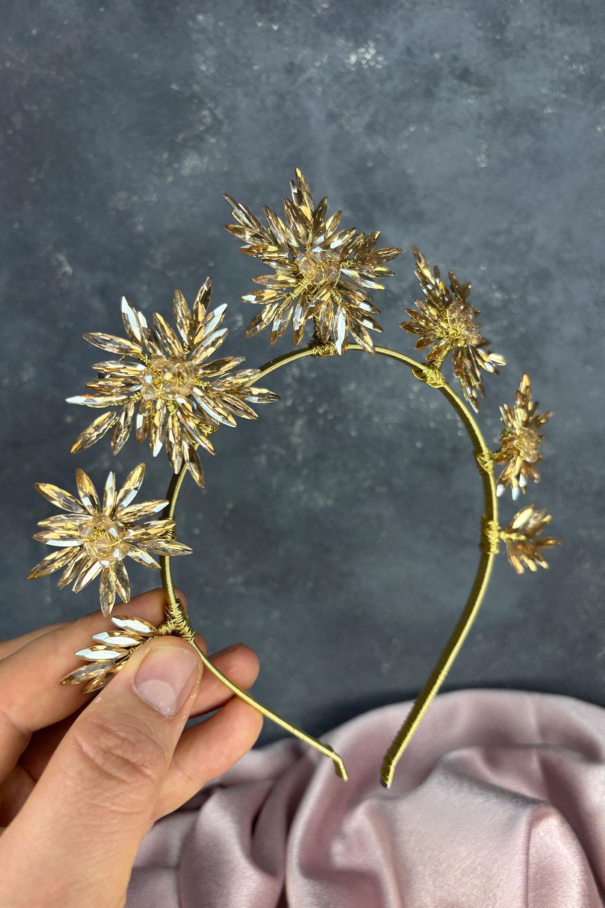 Honey Color Star Stone Bridal Henna Crown and Bridal Hair Accessory