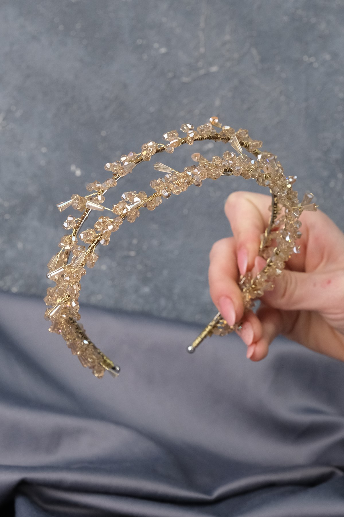 Honey Color Talya Double Row Beaded Bridal Henna Crown