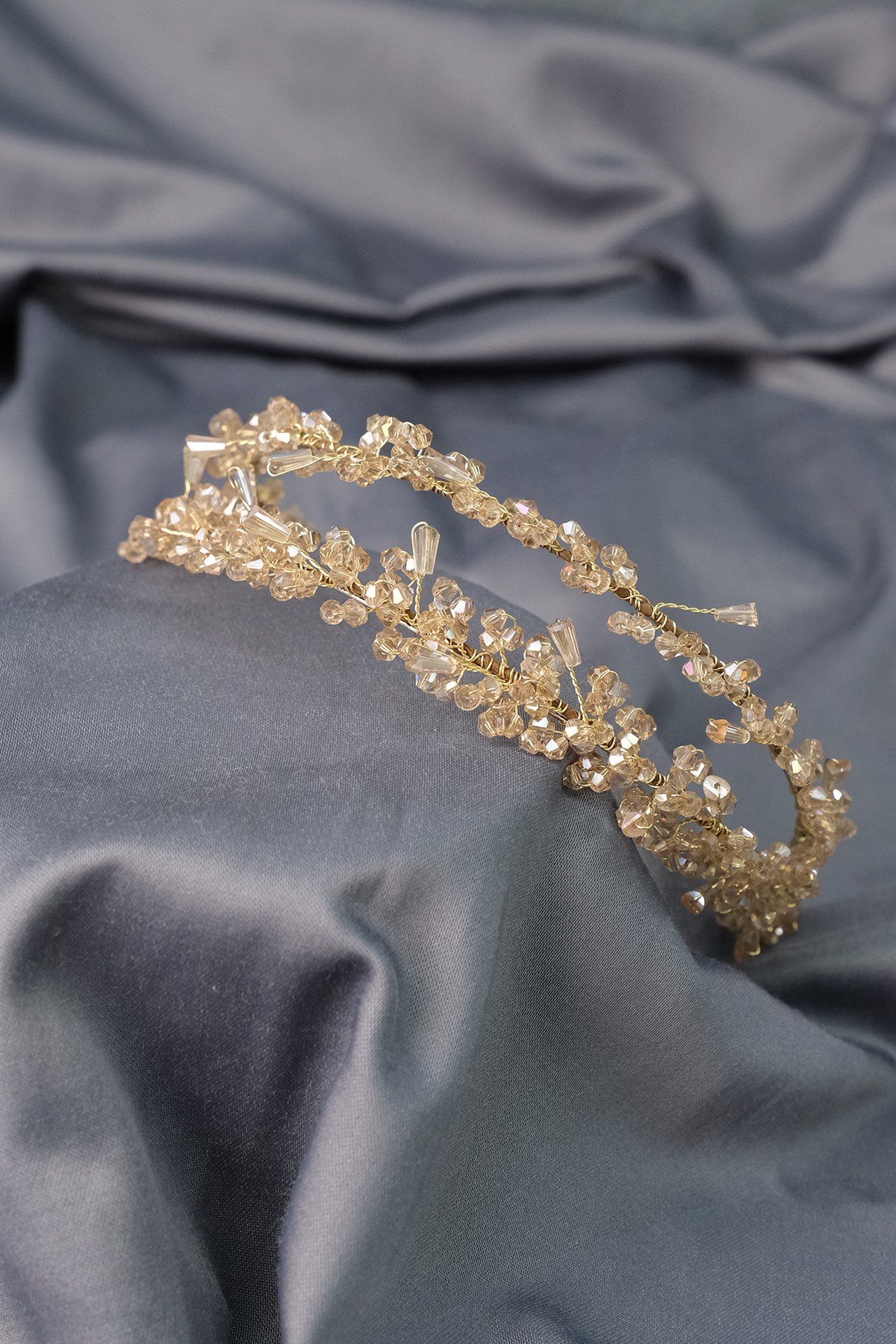Honey Color Talya Double Row Beaded Bridal Henna Crown