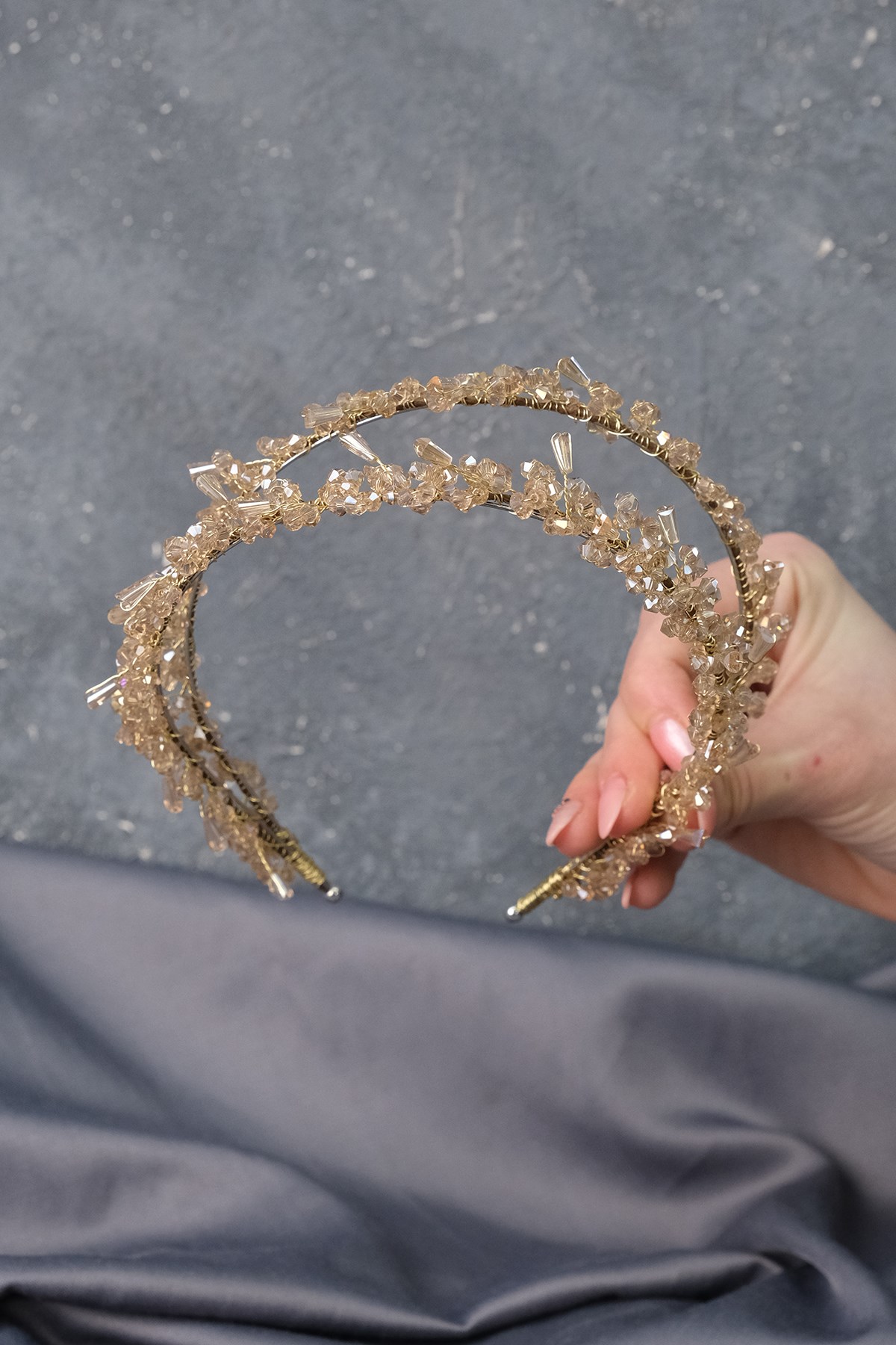 Honey Color Talya Double Row Beaded Bridal Henna Crown