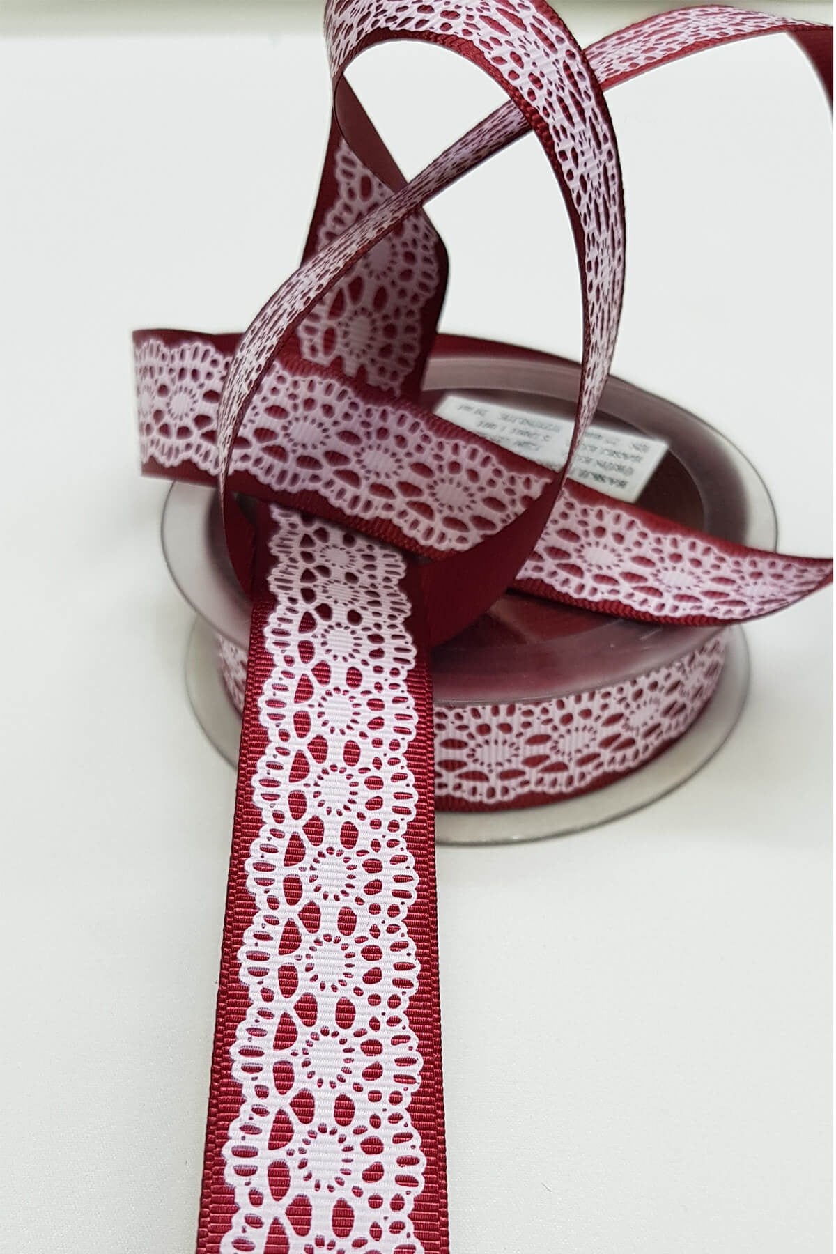 Claret Red Lace Pattern Printed Grosgrain Ribbon 2.5Cm