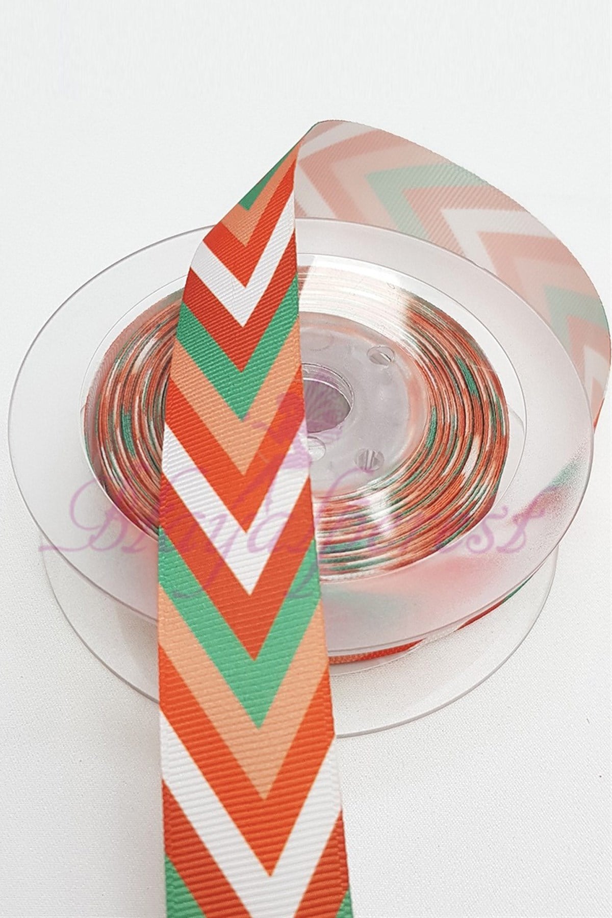Orange Striped Printed Grosgrain Ribbon 2.5Cm