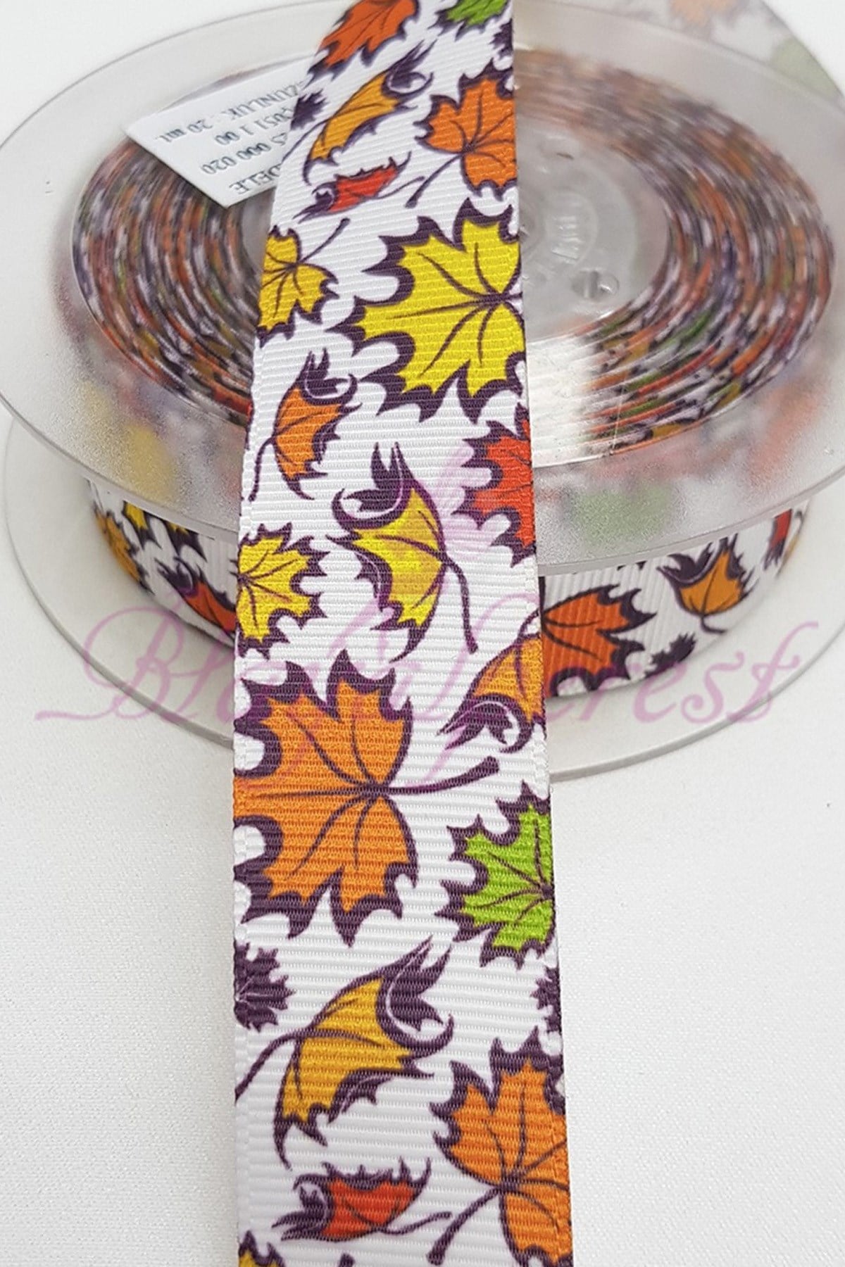 Brown Leaf Printed Grosgrain Ribbon 2,5Cm