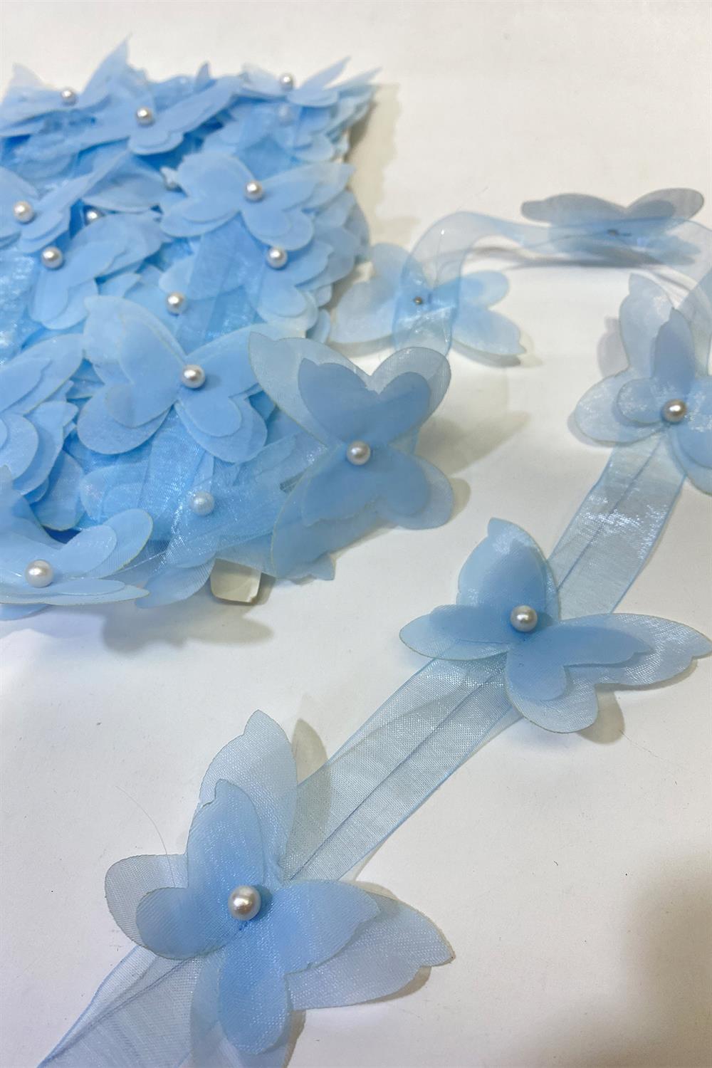  Baby Blue Laser Cut Chiffon Butterfly