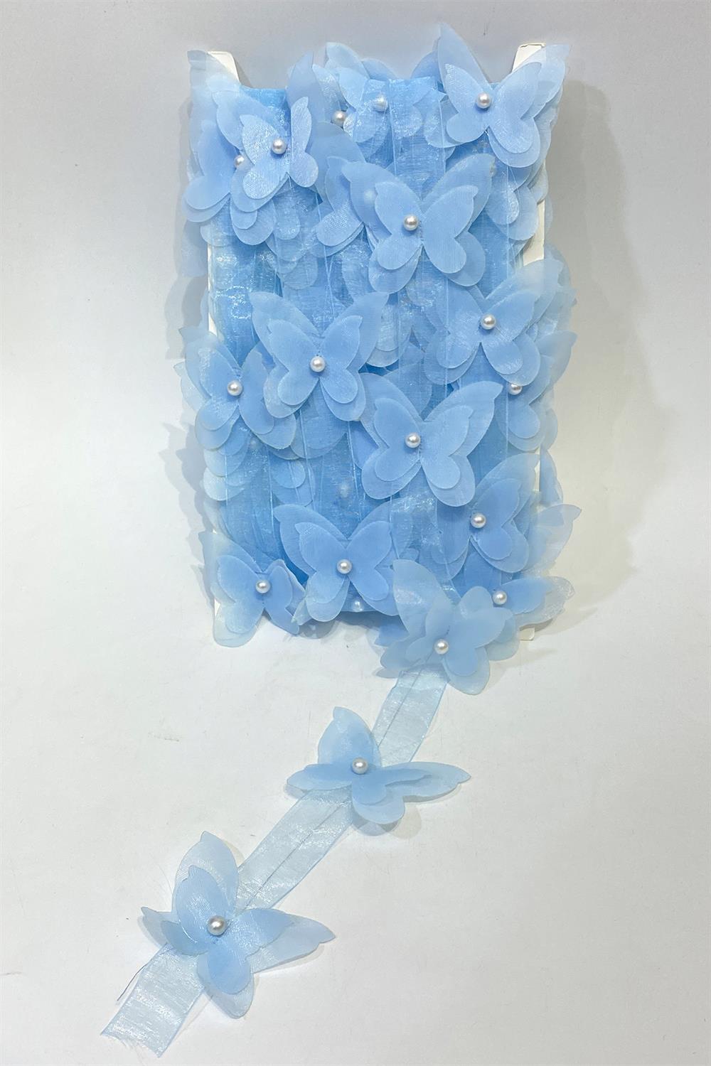  Baby Blue Laser Cut Chiffon Butterfly