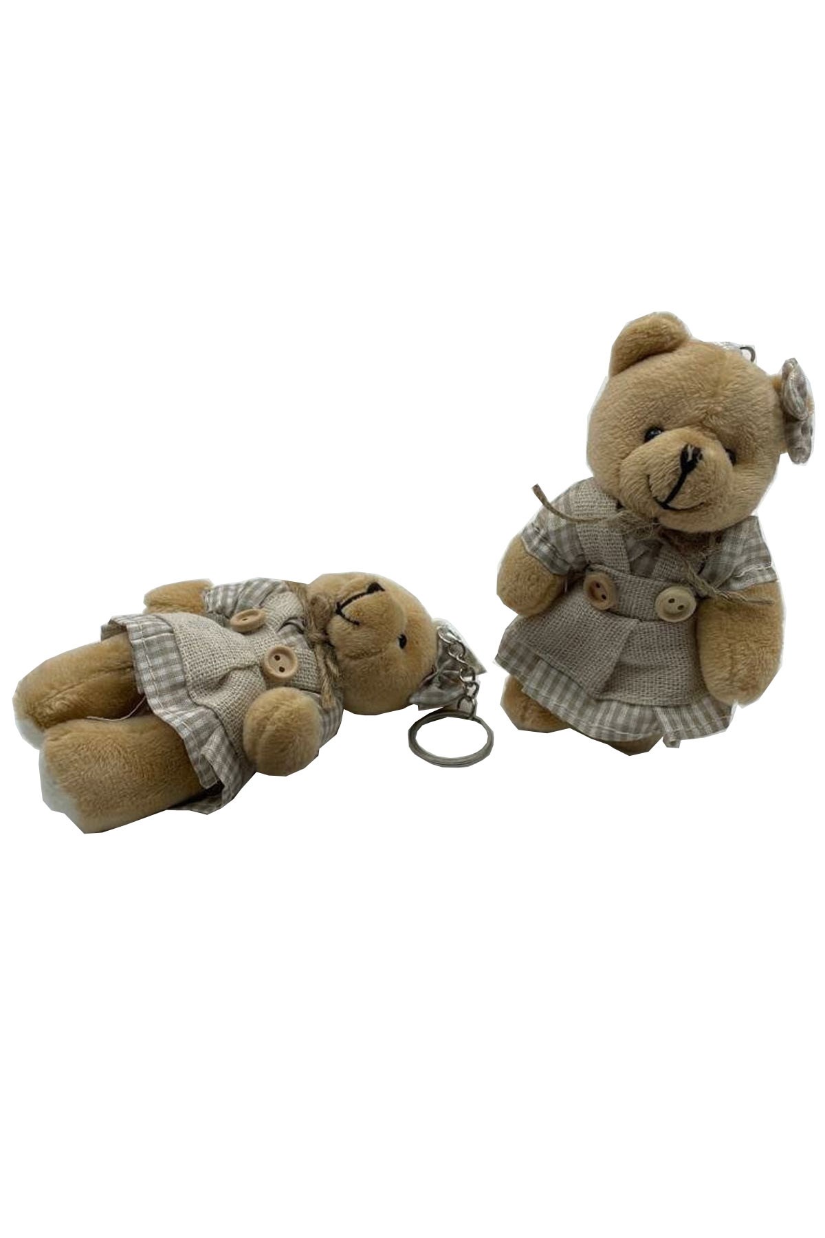 Bej Kıyafetli Ekose Kız Peluş Ayıcık 9 cm