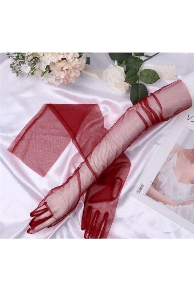 Bella Abiye Eldiven Uzun Bordo