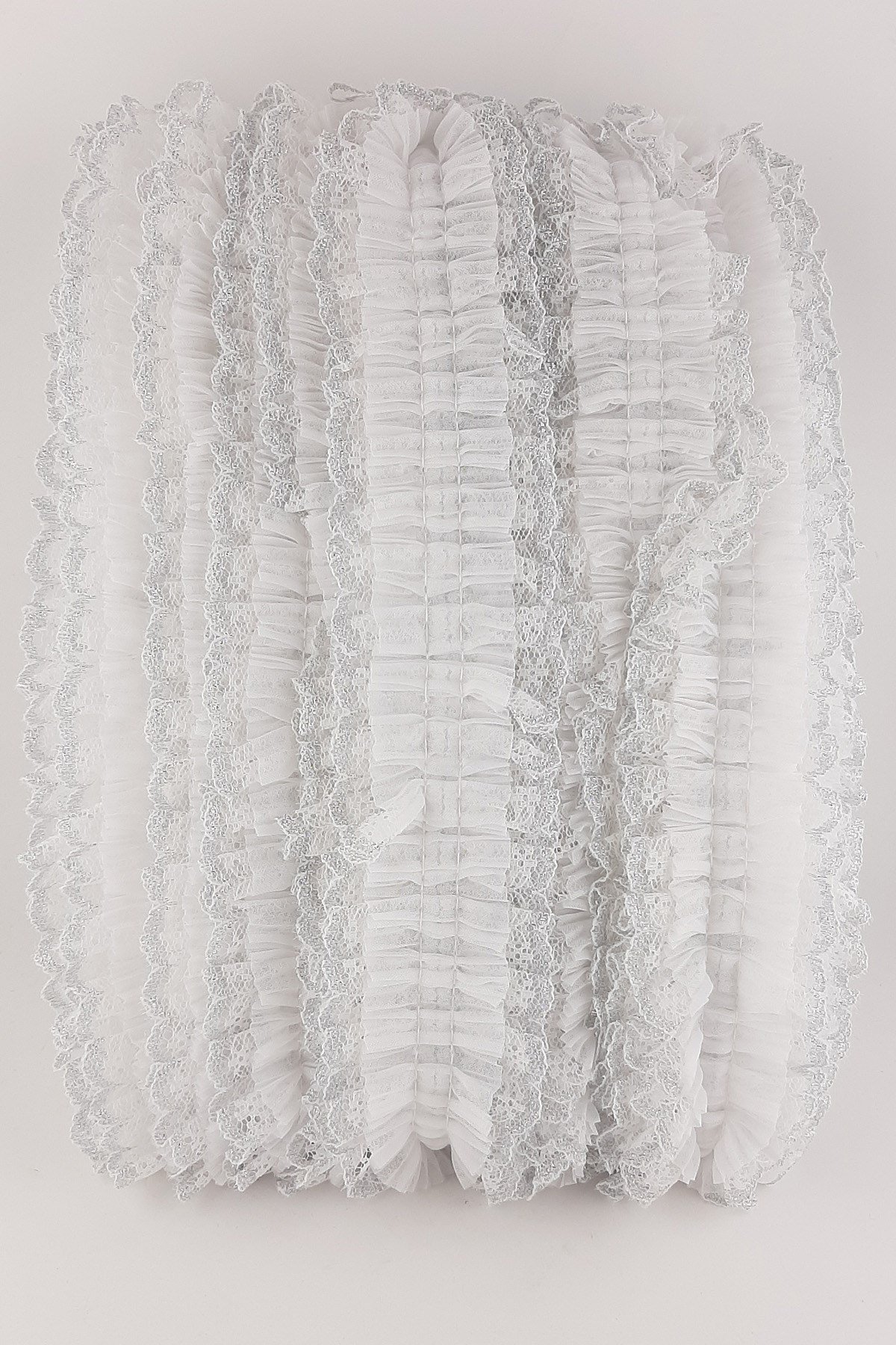 Beyaz  Sim Dantelli Plise Fırfır