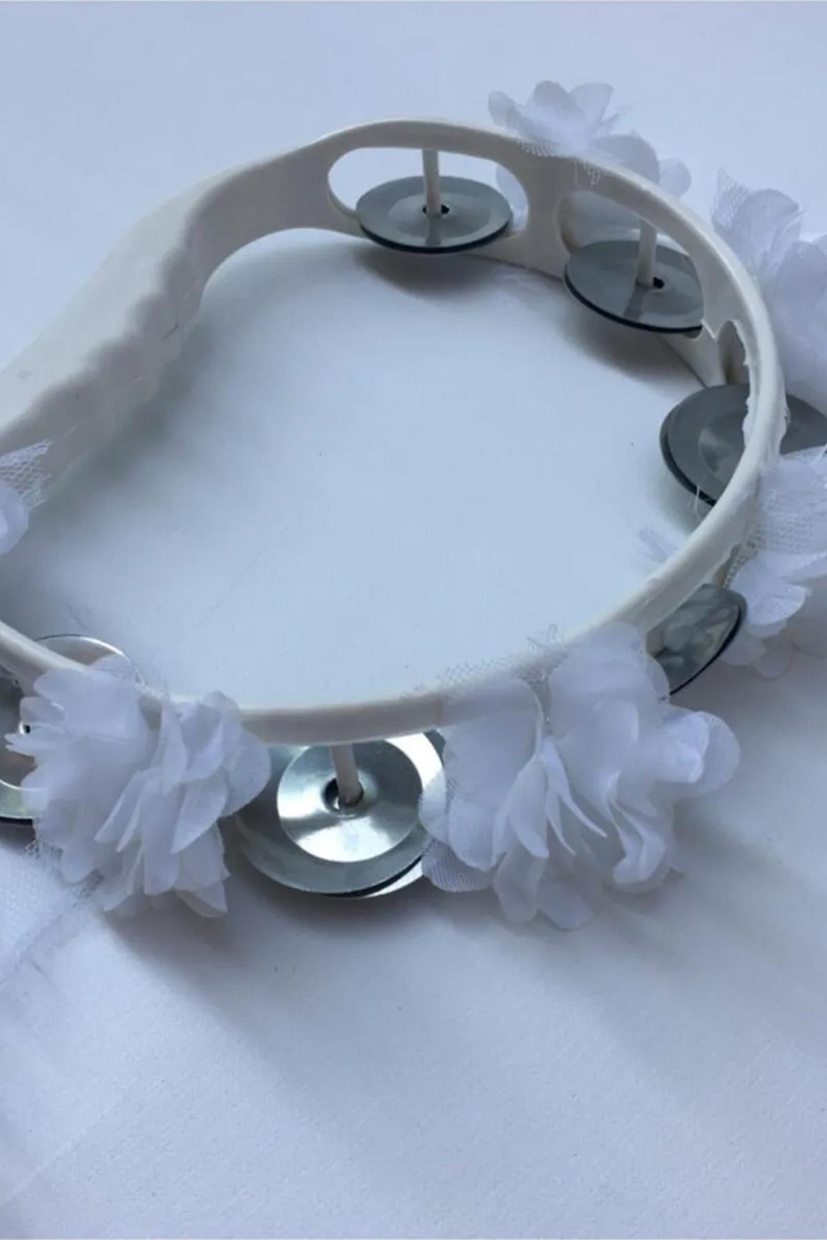Bridesmaid Tambourine Decorated With White Flowers Plastic Tambourine For Wedding And Henna 10 Pcs