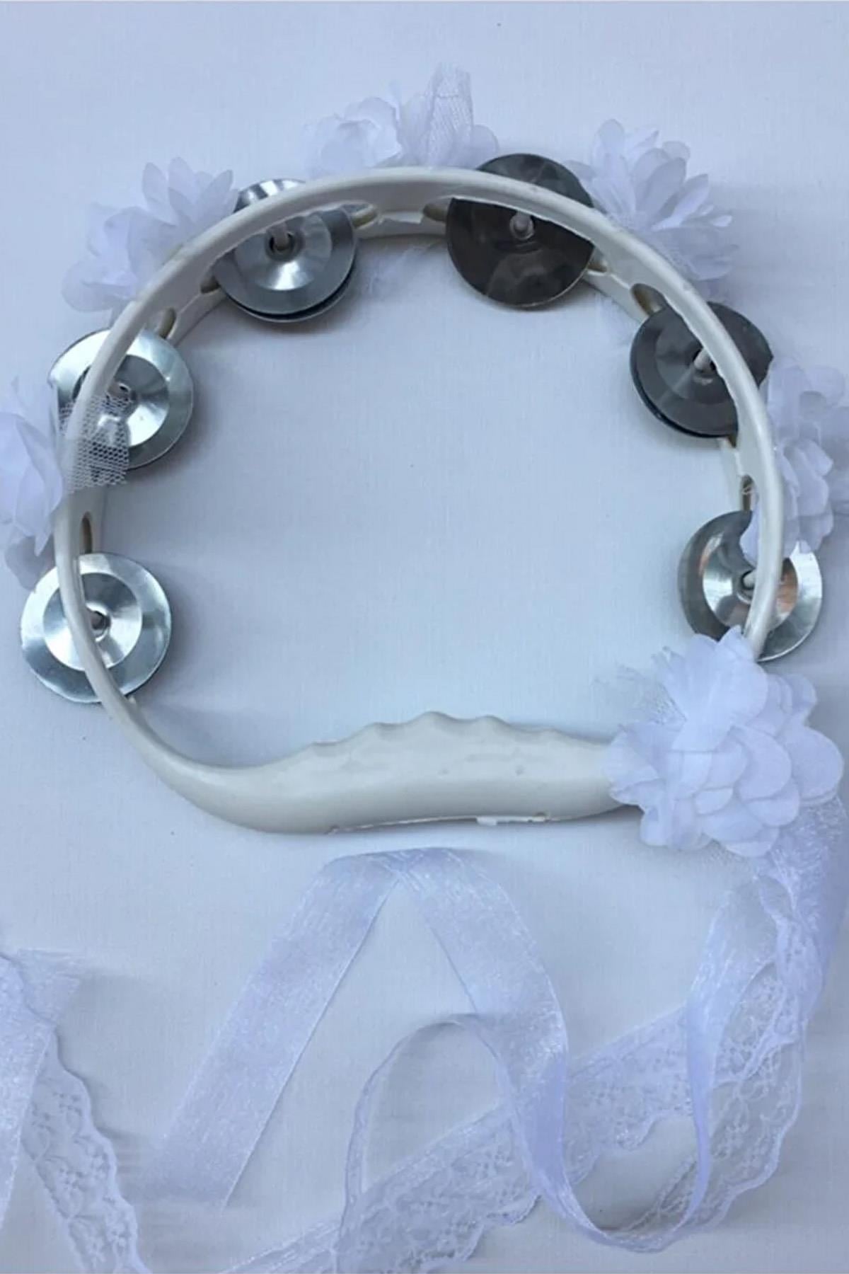 Bridesmaid Tambourine Decorated With White Flowers Plastic Tambourine For Wedding And Henna 10 Pcs