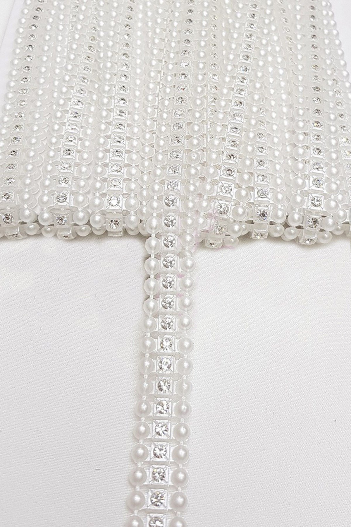 Beyaz Çift Sıralı İncili Taşlı Şerit 1,5Cm