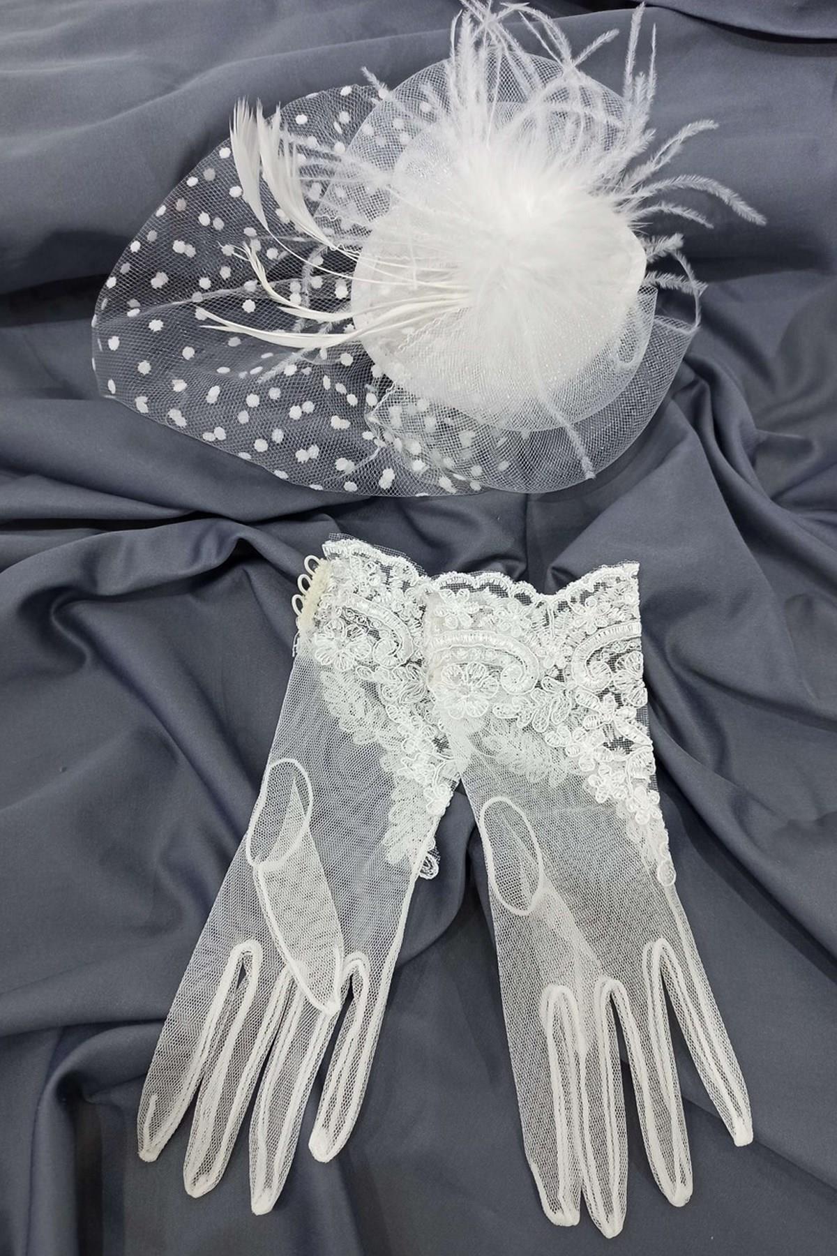 Wholesale White Lace Tulle Gloves - Polka Dot Voilet Wedding Hat