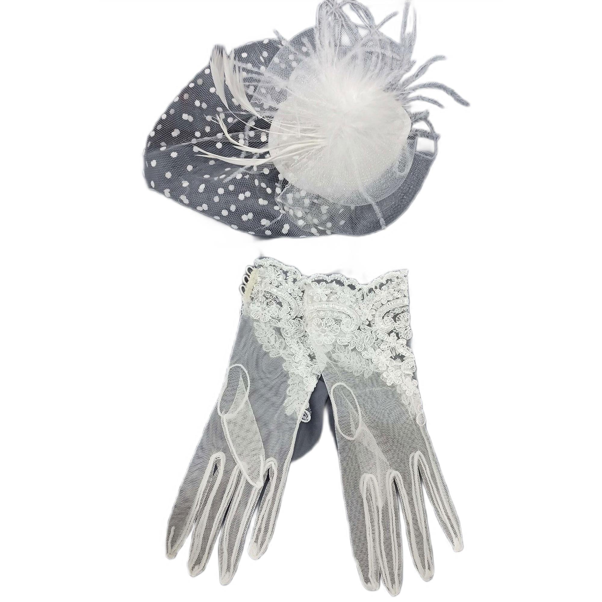 Wholesale White Lace Tulle Gloves - Polka Dot Voilet Wedding Hat