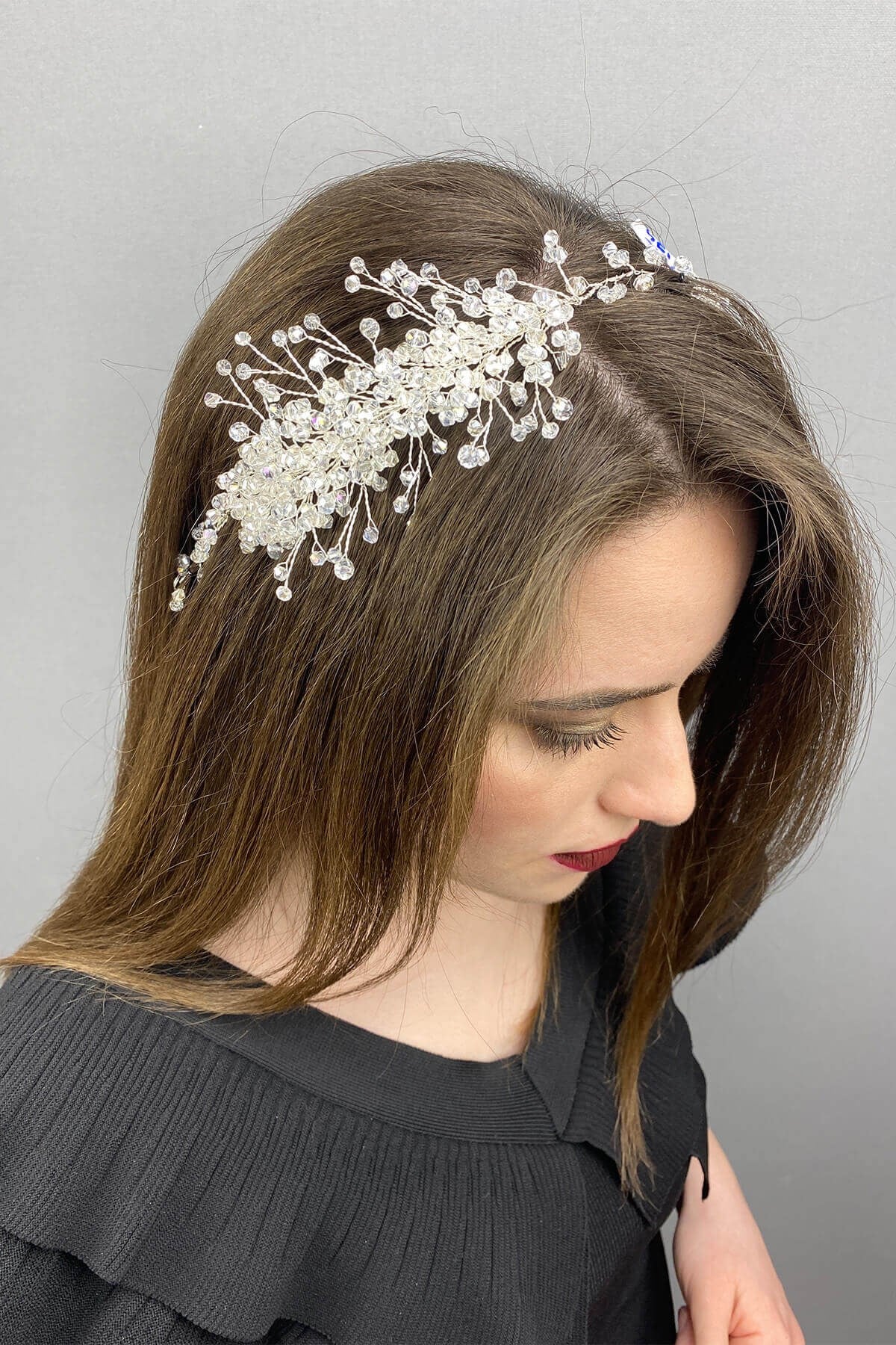 White Deren Bridal Crown and Hair Accessory