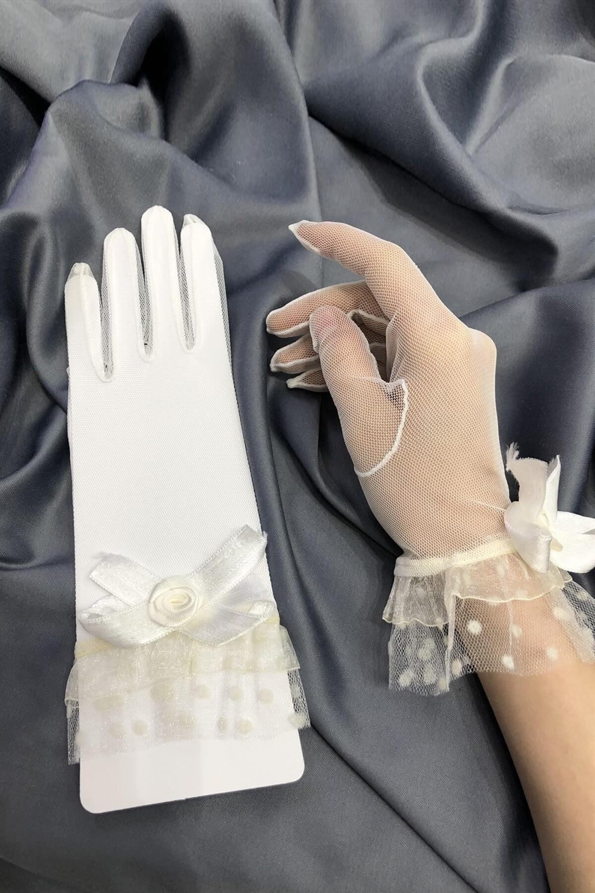Wholesale White Plain Polka Dot Gloves