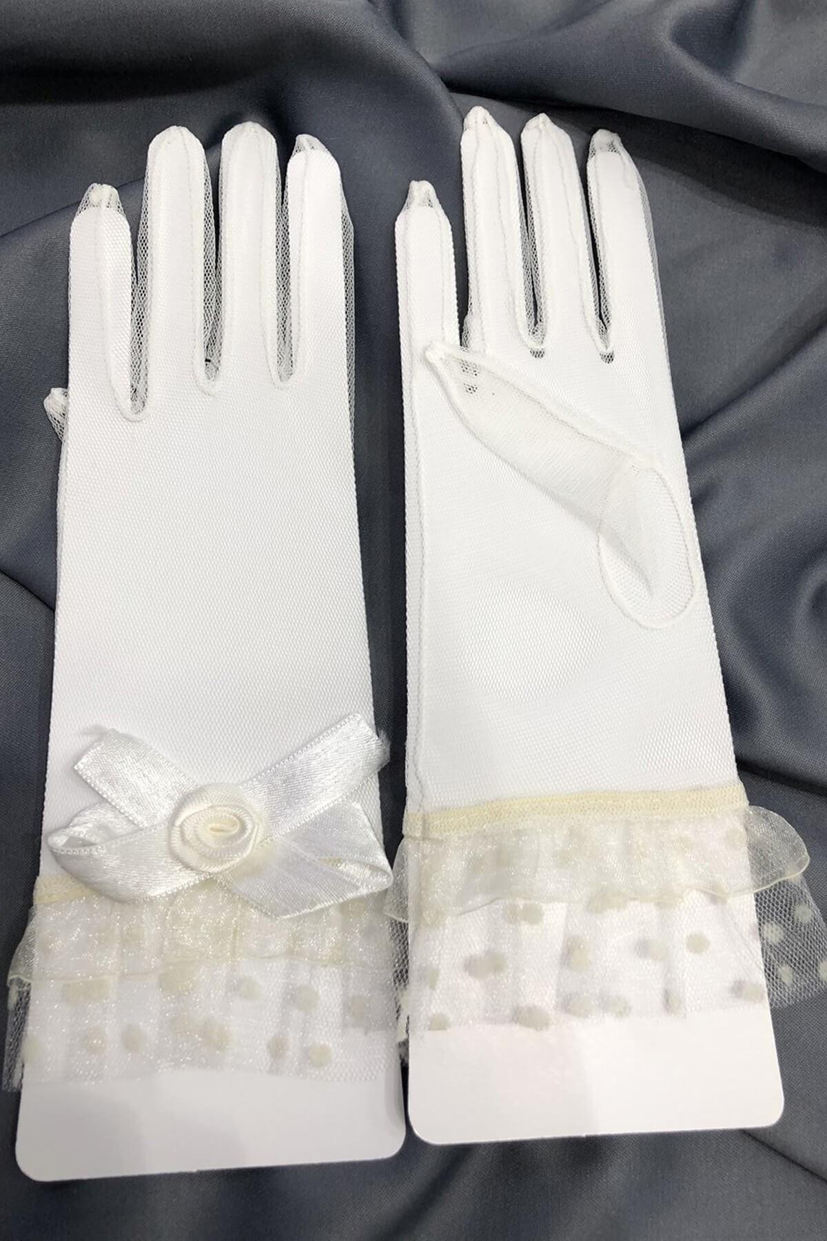 Wholesale White Plain Polka Dot Gloves