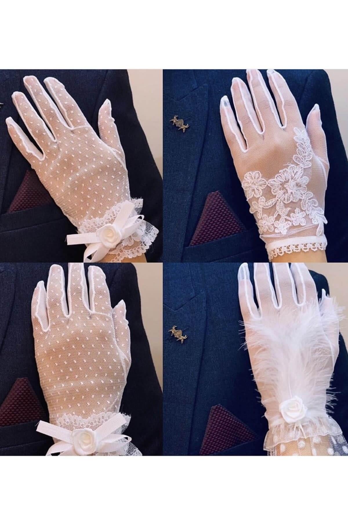 Wholesale White Plain Polka Dot Gloves