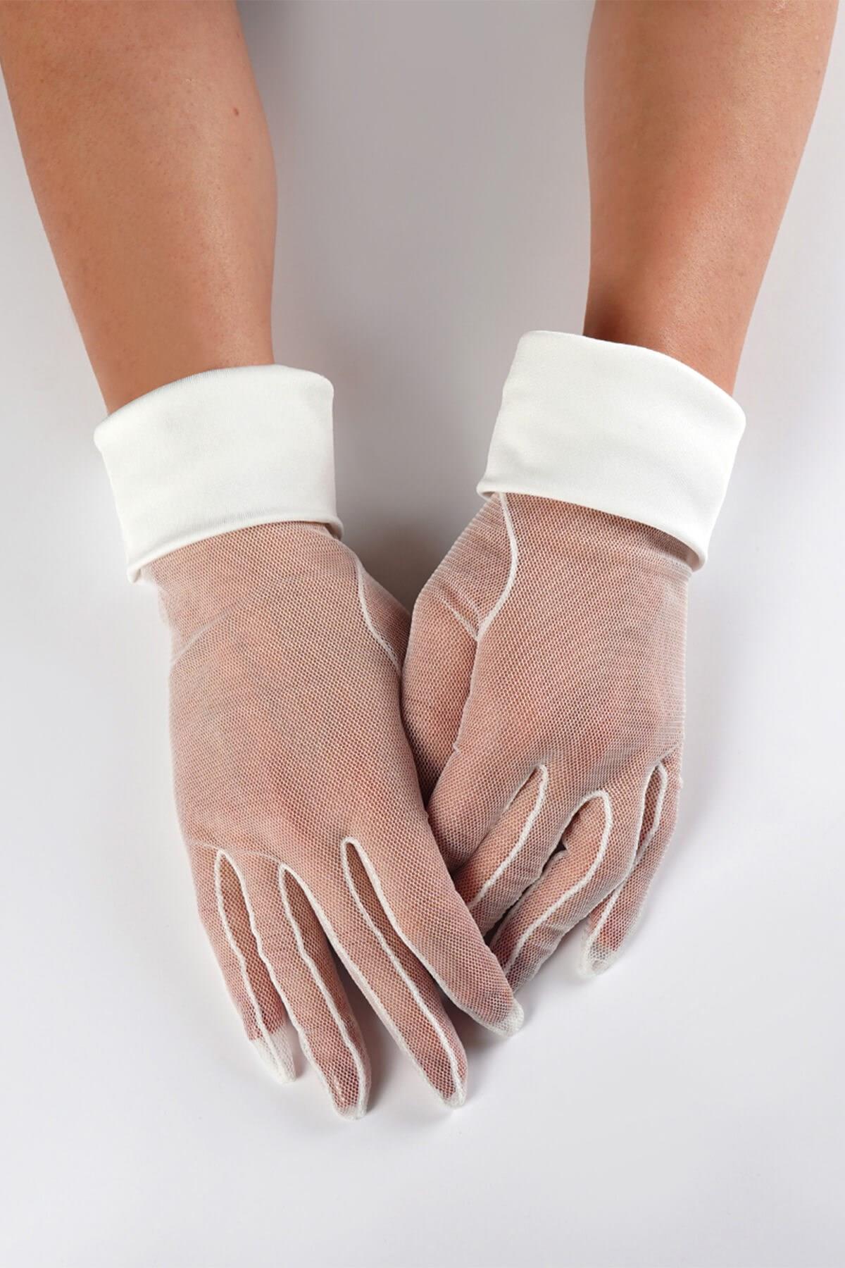 Wholesale White Plain Satin Detailed Bridal Gloves