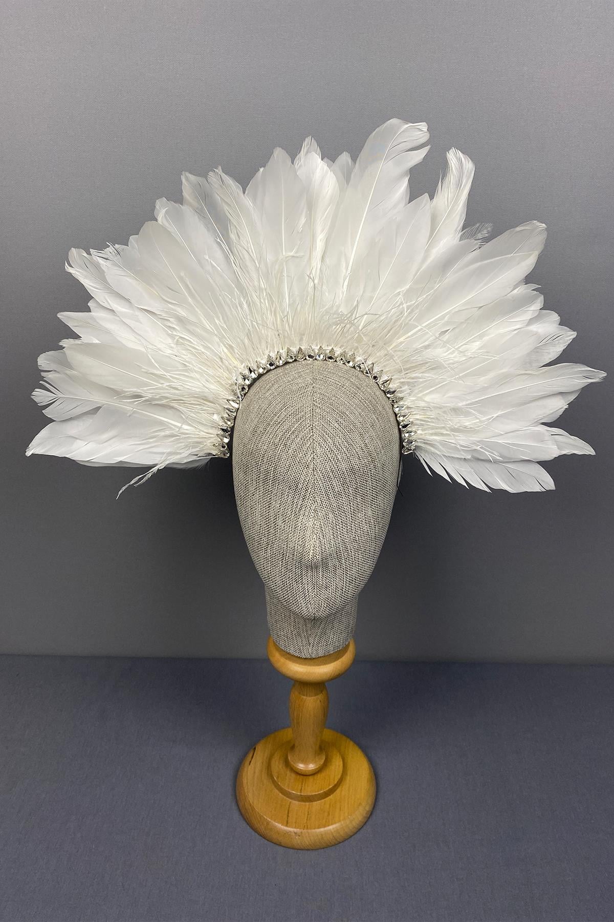 White Enda Feathered Stone Bridal Henna Crown Accessory