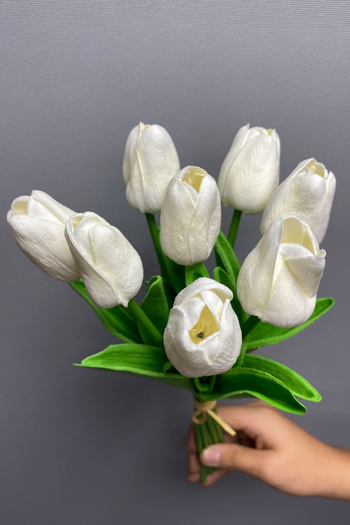 White Real Looking Artificial Wet Tulip Flower 8 Pcs