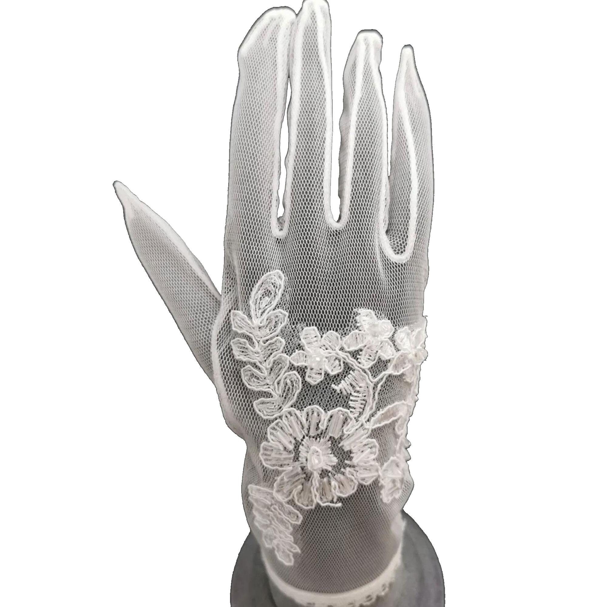Wholesale White Rose Lace Embroidered Bridal Gloves
