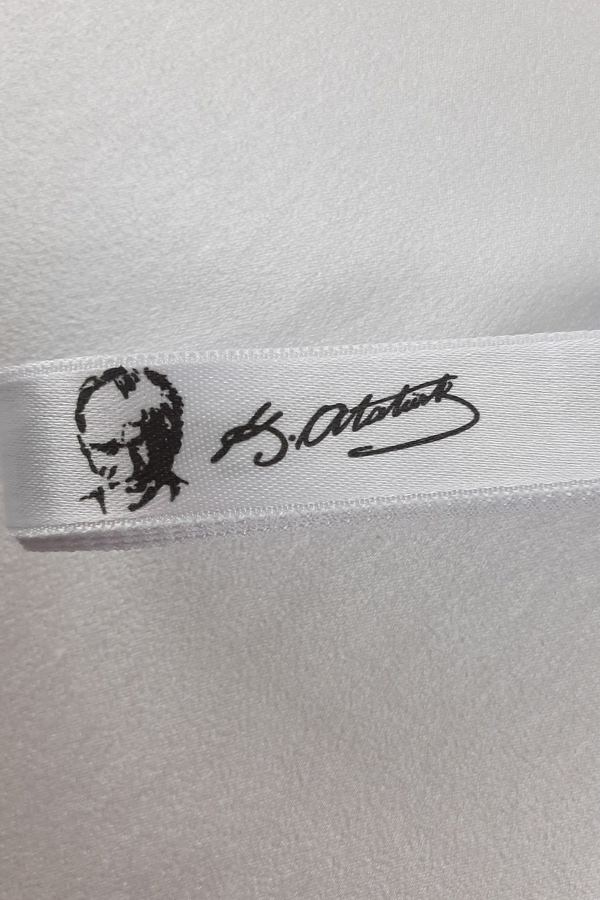 White K.Atatürk Patterned Satin Ribbon