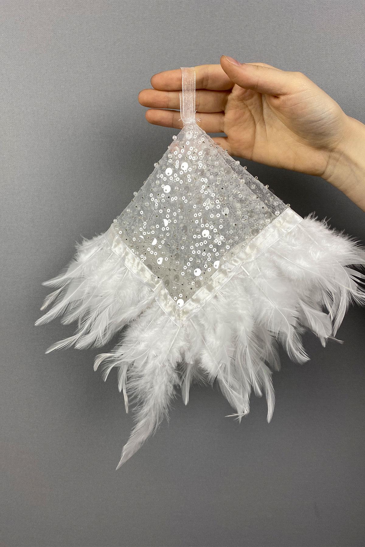 White Authentic Bead Embroidered Hairy Bridal Halay Handkerchief 1 Piece