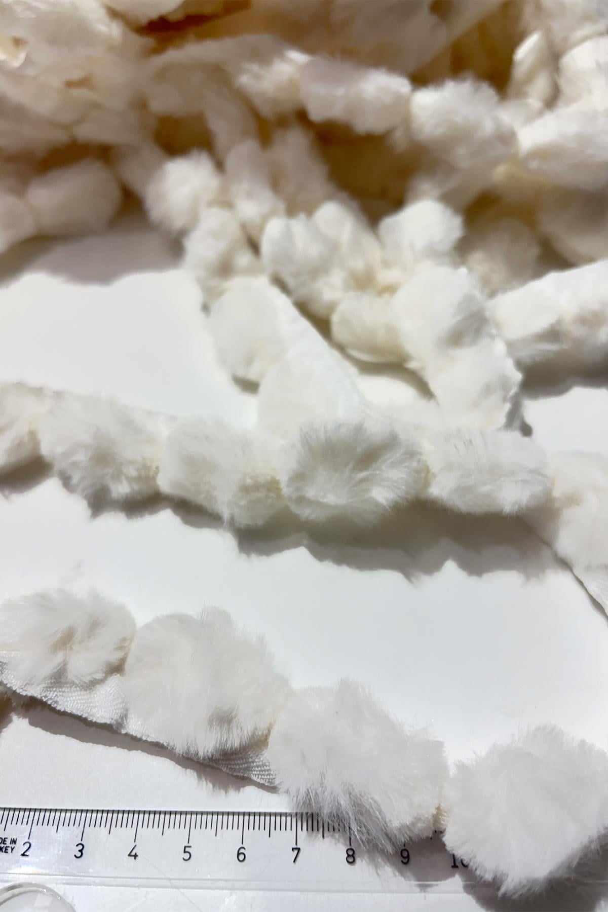 White Plush Ribbon Pom-Pom, Rabbit Tail Pom-Pom, Plush Pom-Pom 1 meter