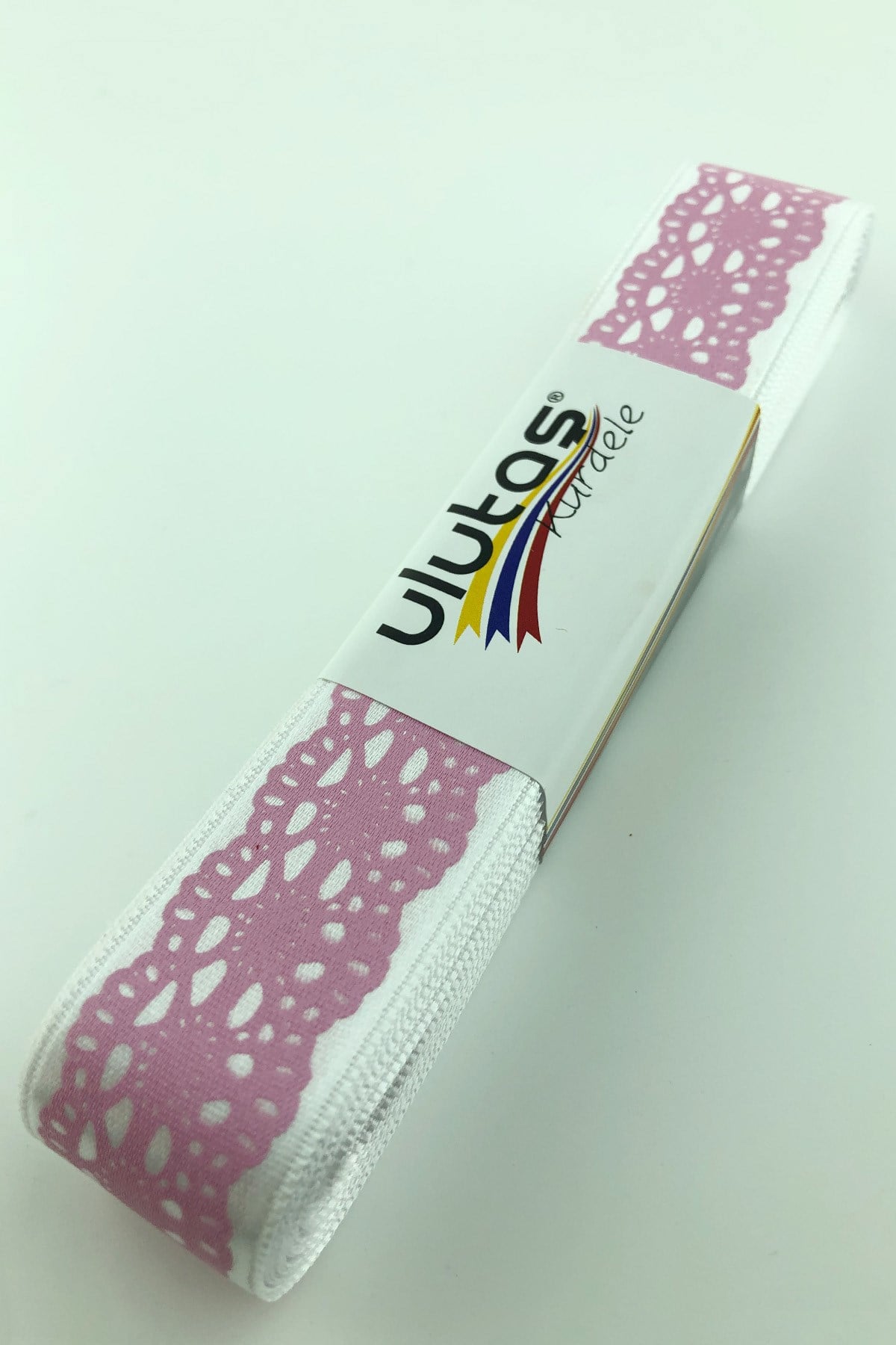 Beyaz Pembe Desenli Saten Kurdele 2,5 cm