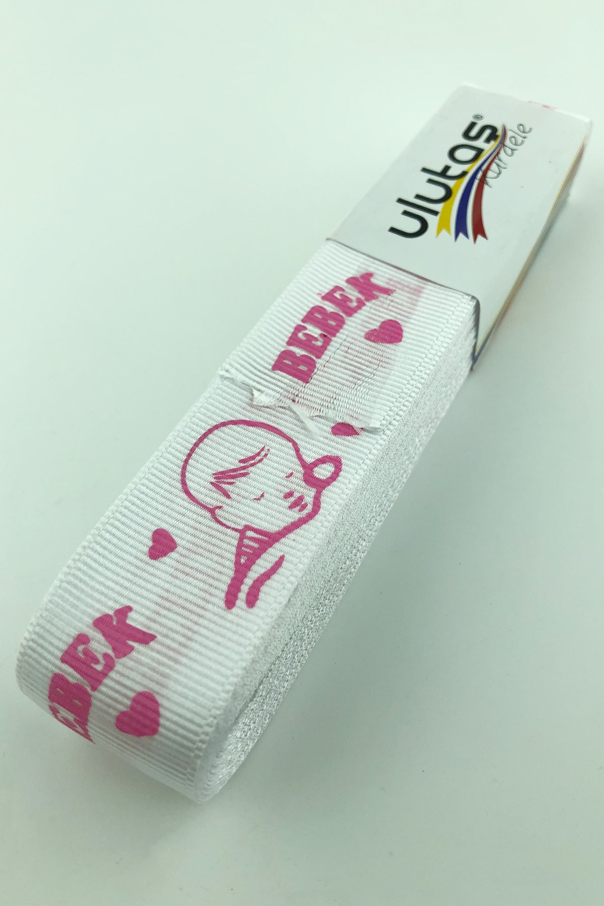 White Pink Welcome Baby Printed Grosgrain Ribbon 2.5 cm