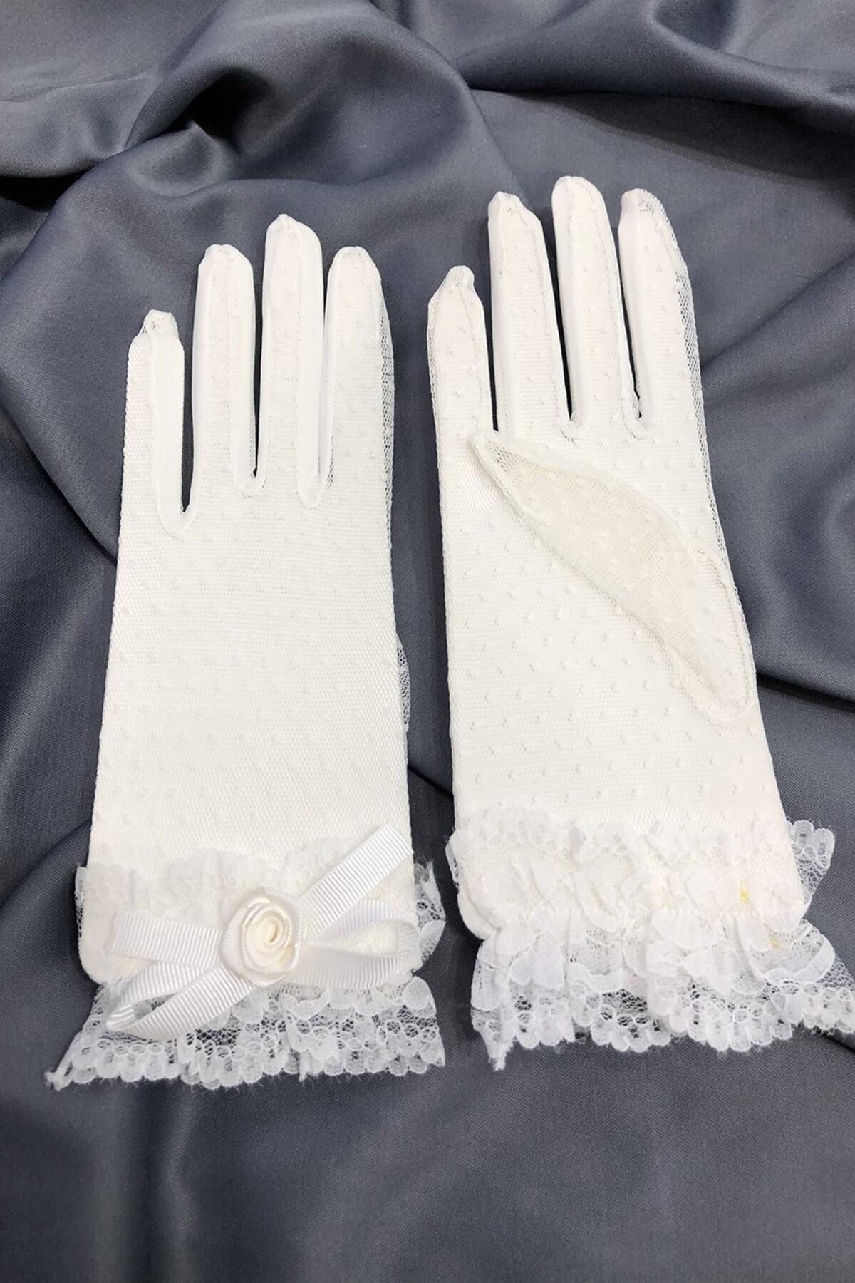 Wholesale White Polka Dot Lace Gloves