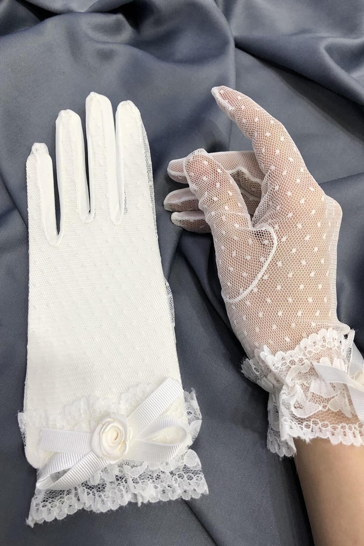 Wholesale White Polka Dot Lace Gloves