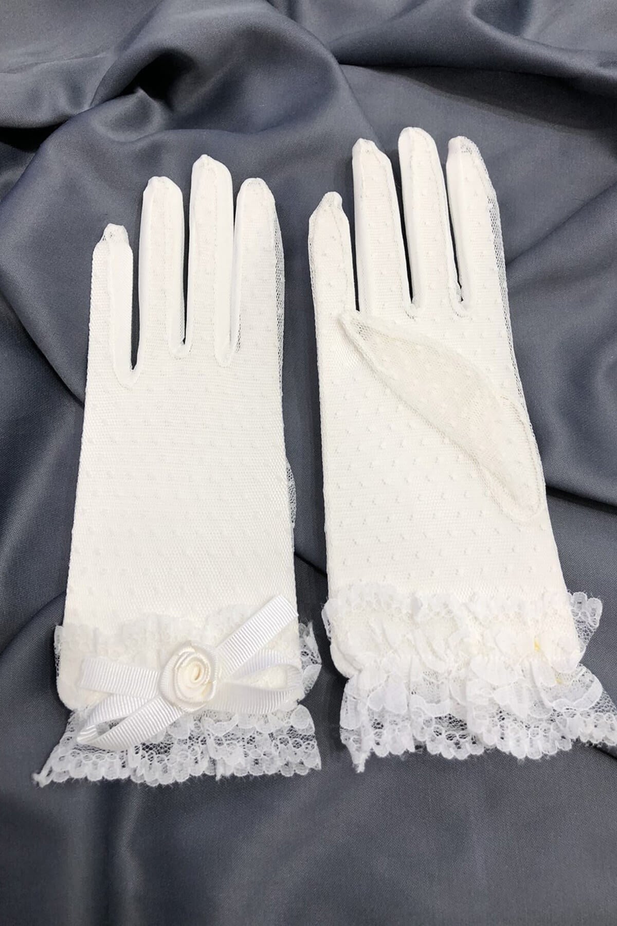 White Polka Dot Lace Gloves