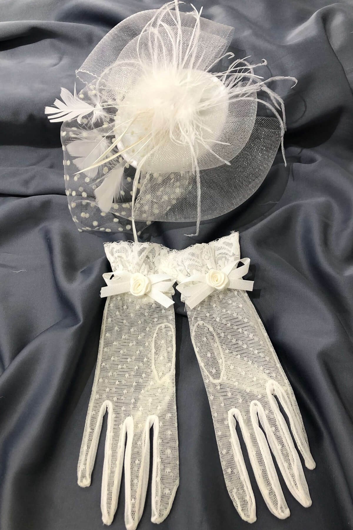 White Polka Dot Gloves Vualet Wedding Cap Face Veils