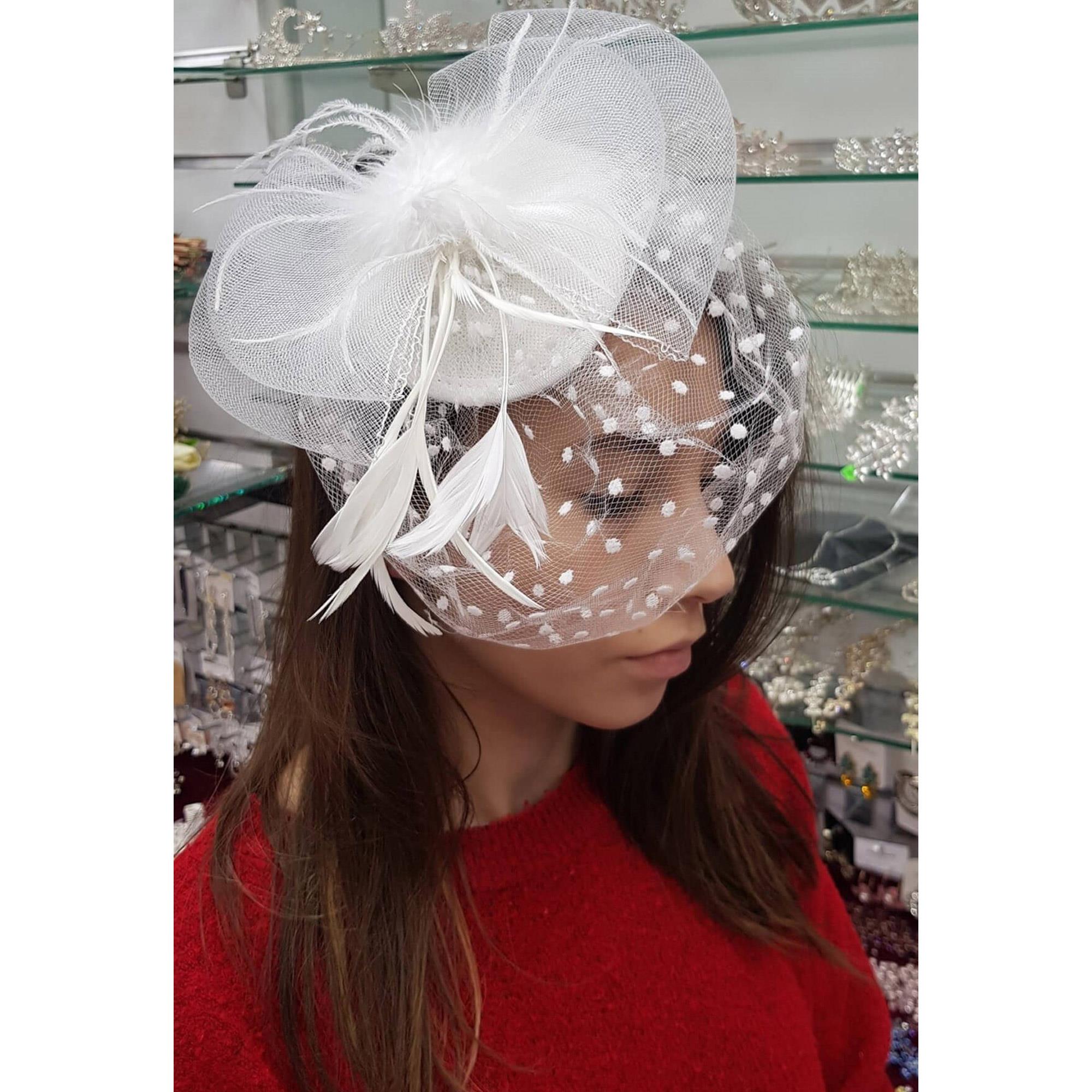 Toptan Beyaz Puantiyeli Violet Nikah Şapkası